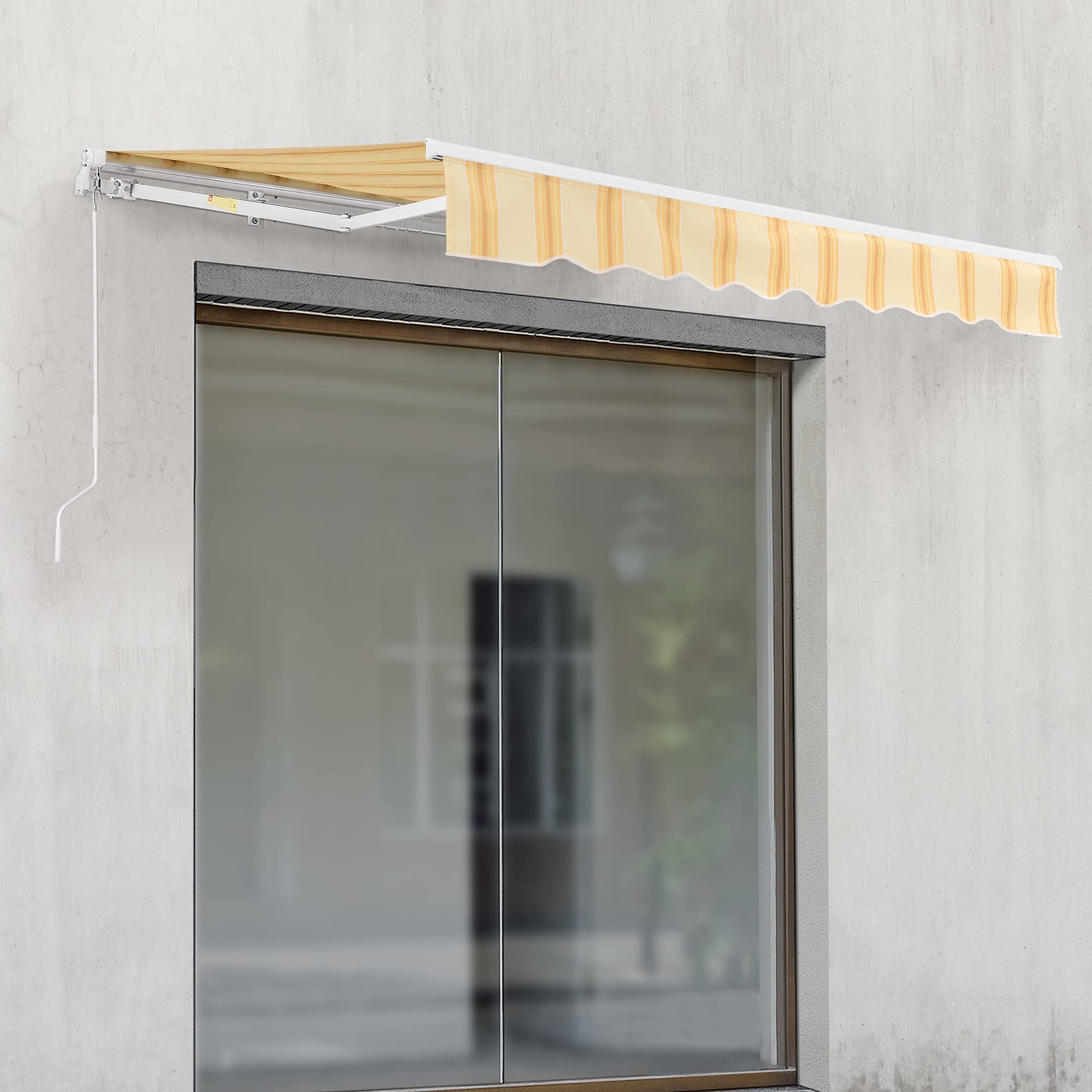 Tenda da Sole a Muro con Bracci Estensibili 300x250 cm Protezione UV Balconi Terrazze Giallo/Bianco