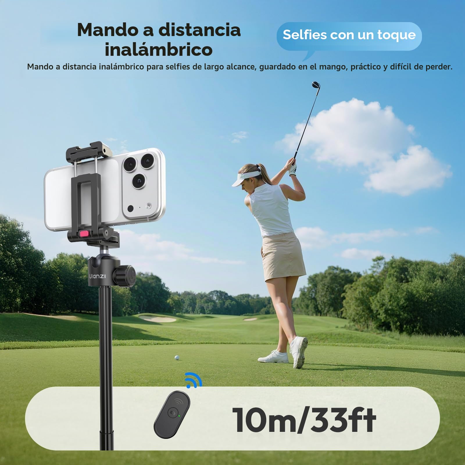 ULANZI MT-44 B Pop Open Palo Selfie Bluetooth 150 cm, Soporte de Cuatro Patas Apertura Automática, Trípode para Móvil con Zapata Fría, Rótula 360°, Rosca de 1/4" para Cámara DSLR Samsung iPhone