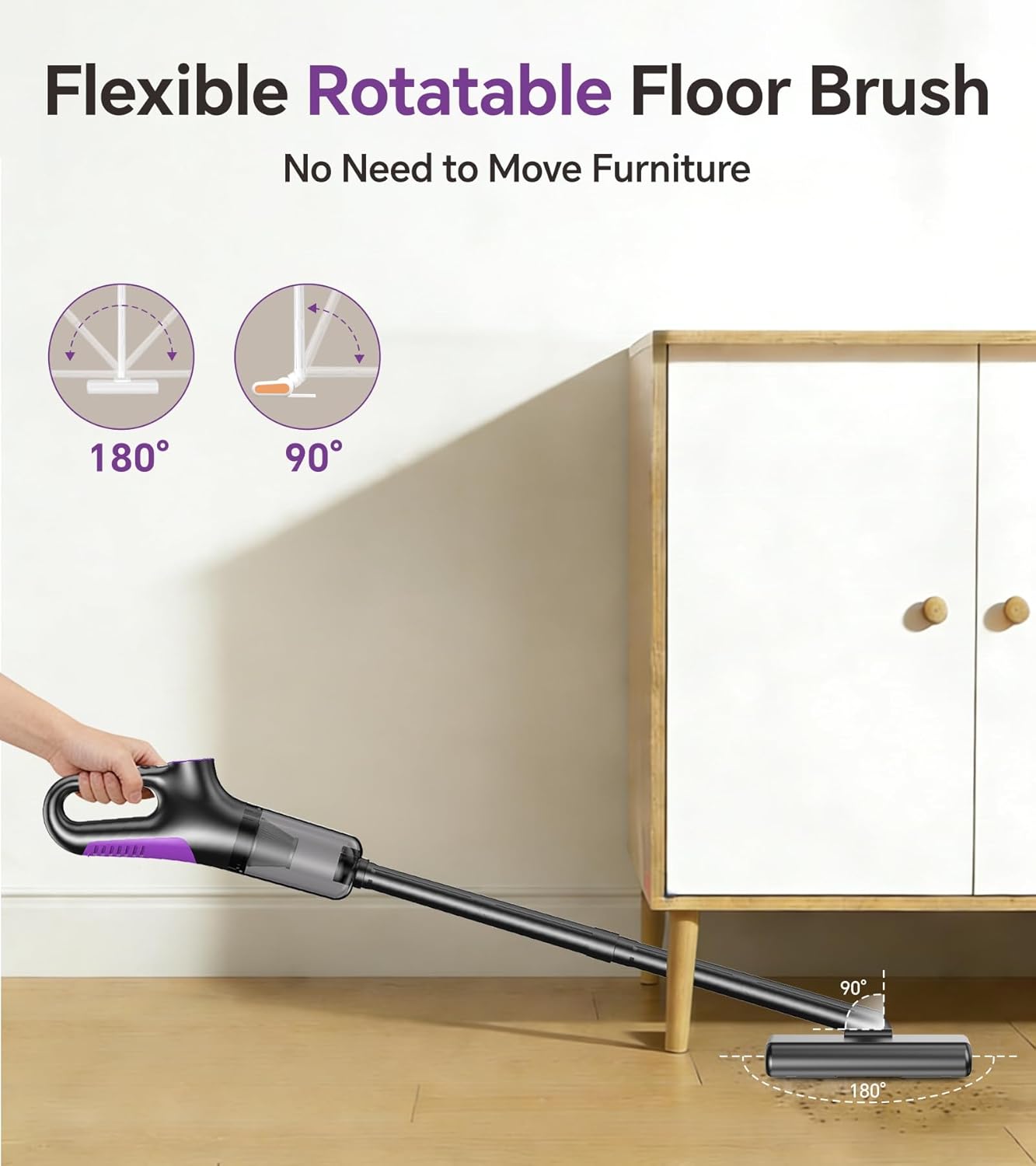 Cordless Vacuum Cleaner, Stick Vacuum Cordless Rechargeable with Powerful Suction and LED Display, Portable Vacuum Cleaners for Home, Wireless Vacuum for Hardwood Floor Carpet Pet Hair, Black