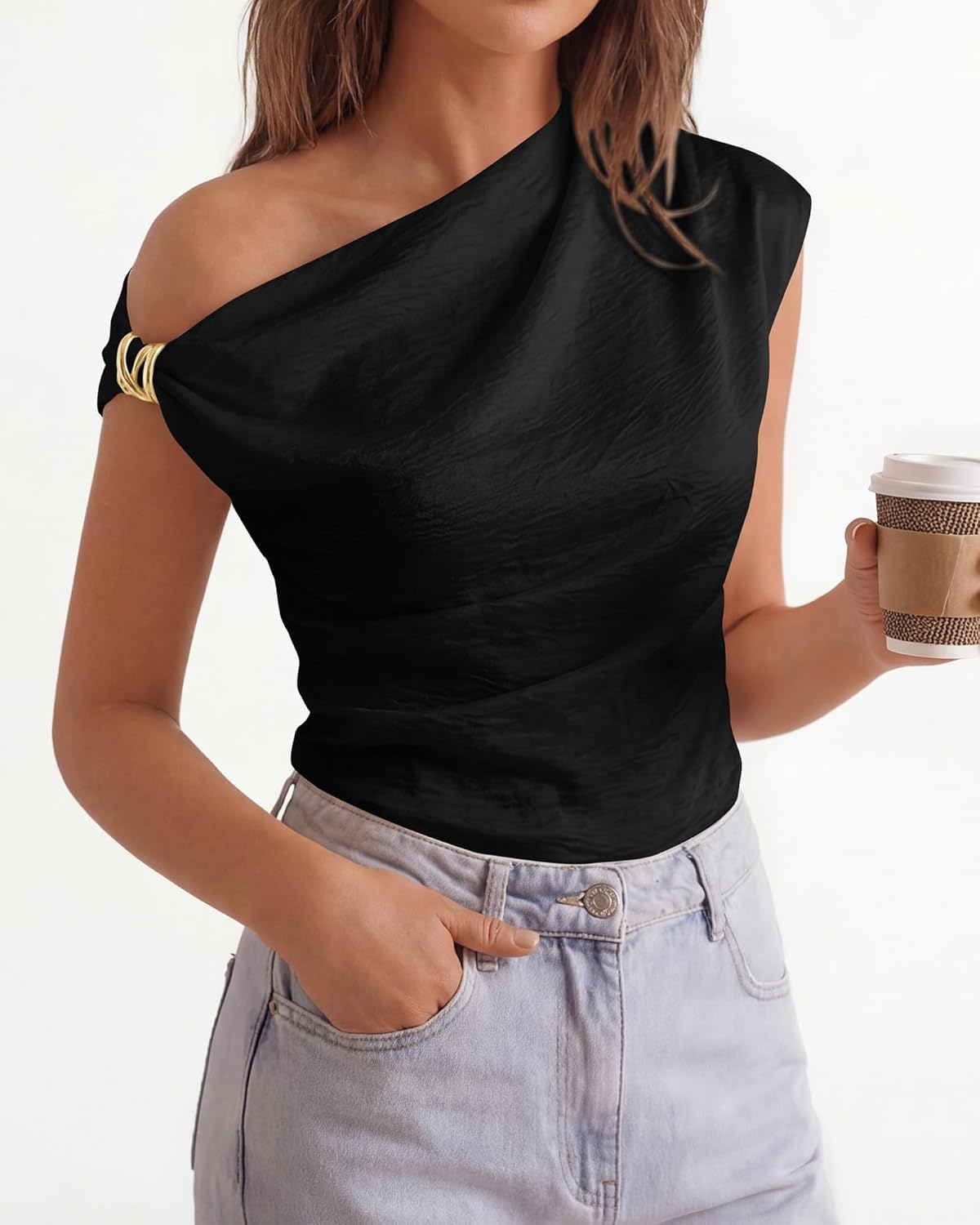 BTFBM Spring Tops for Women Trendy Off The Shoulder Top Sleeveless Ruched Going Out Solid Tank Blouses Fashion Clothing - Image 3