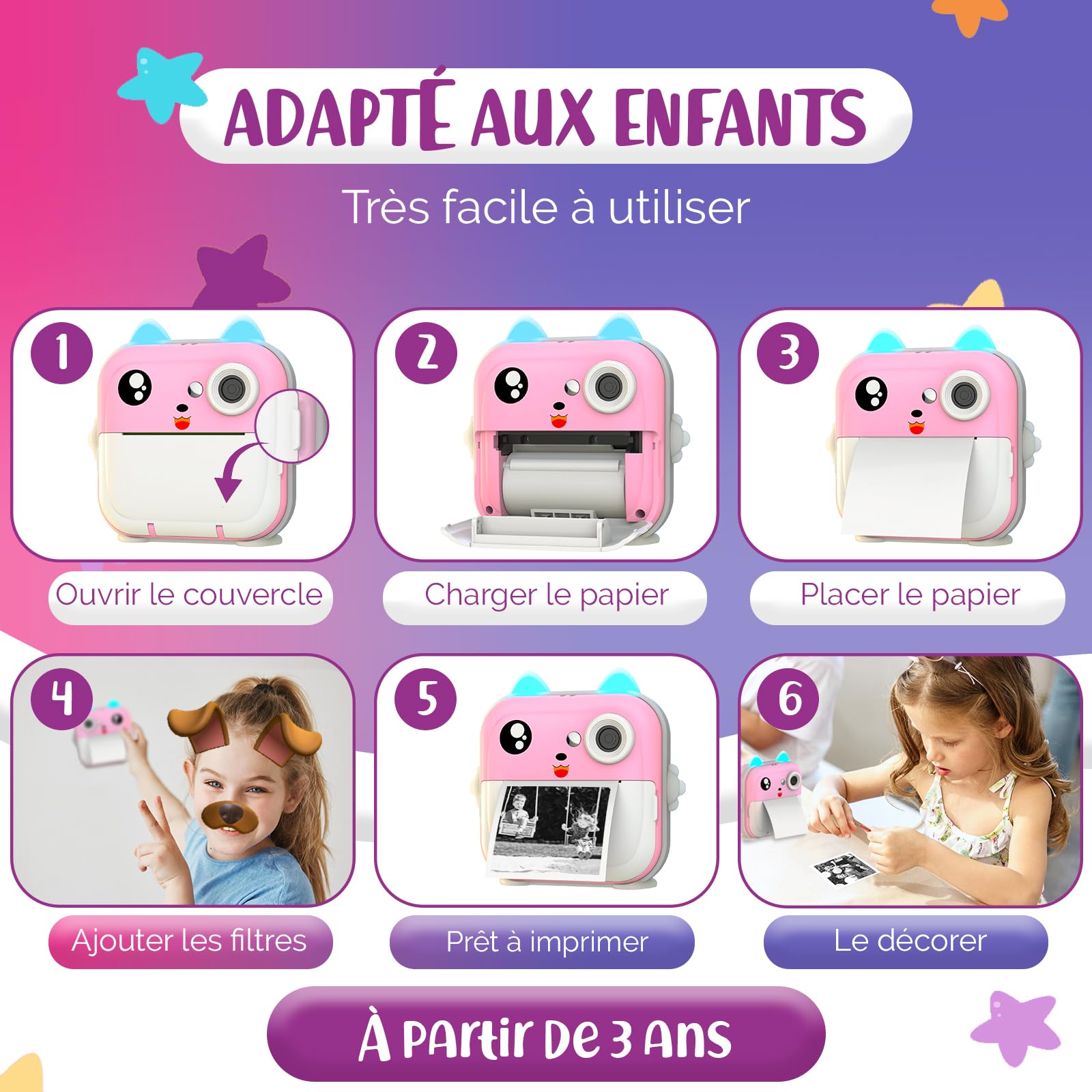 Appareil Photo Instantané pour Enfants - Bluetooth 48MP - Carte 32 GB