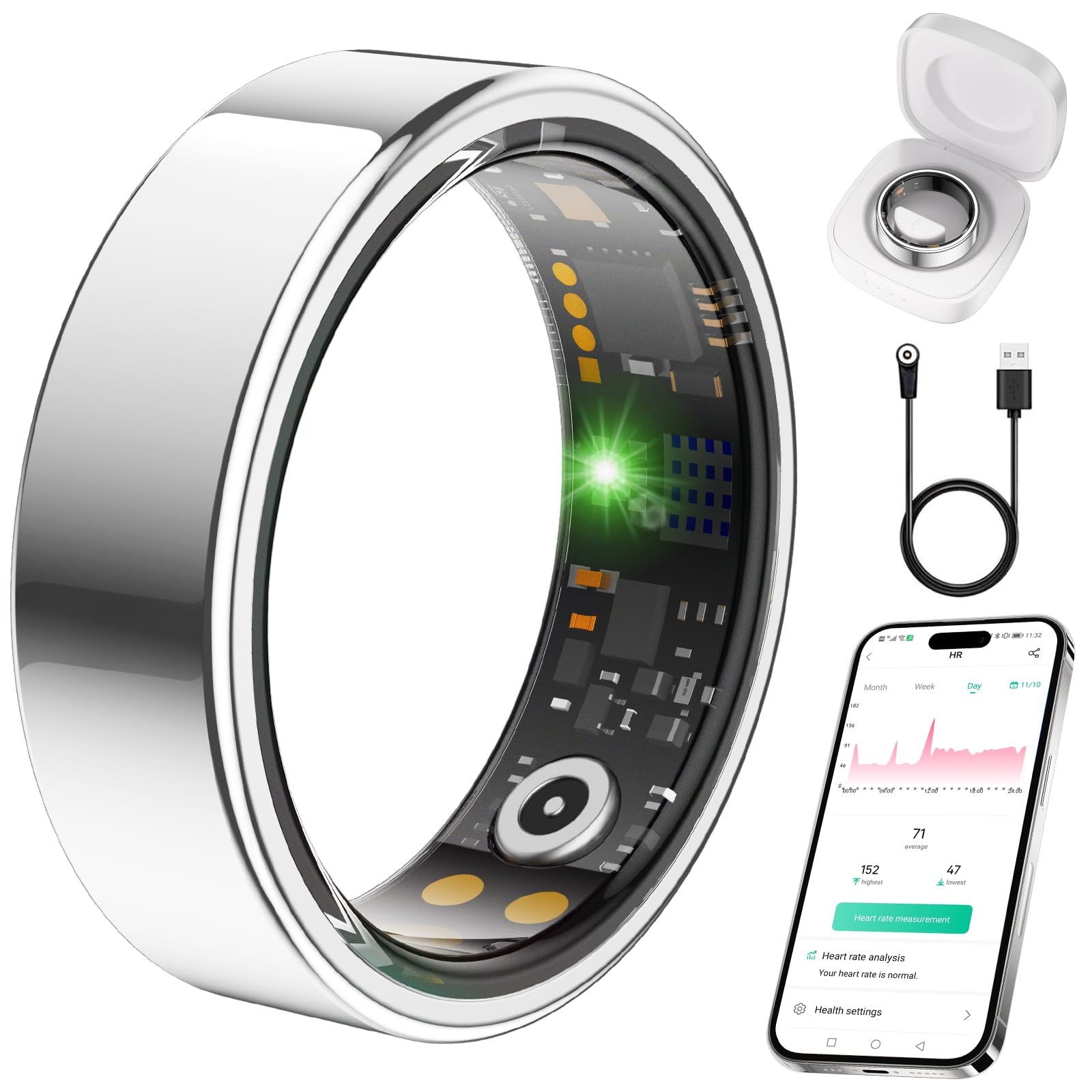 Smart Ring for Women Men, Health Tracker, Fitness Ring (Silver, 6#) | Sleep Monitor, Heart Rate, Blood Oxygen Step Counter, IP68 Waterproof Fit Ring No Subscription, iOS & Android Compatible-image-32