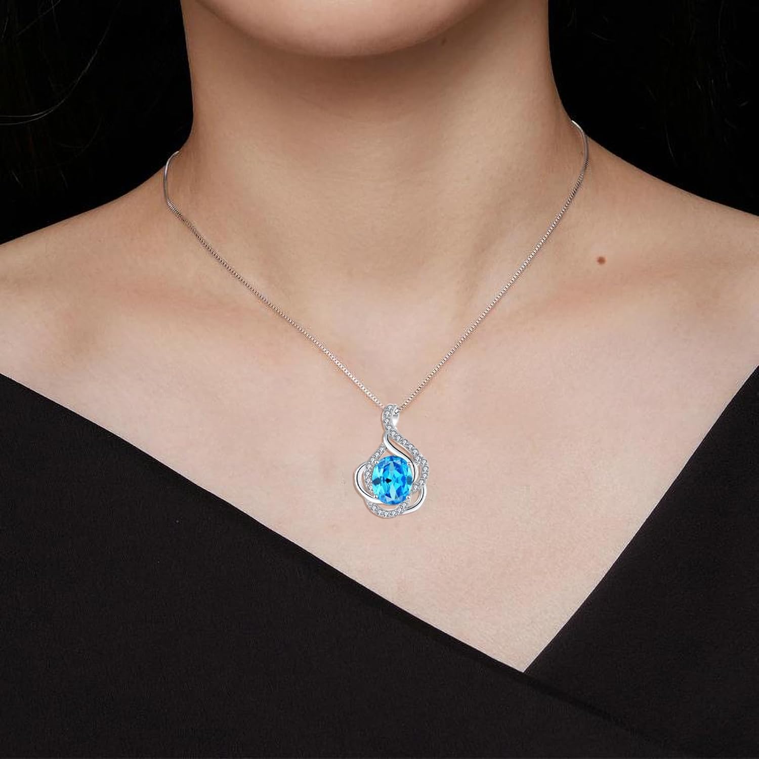 Birthstone Necklace for Women 925 Sterling Silver Pendant Necklaces Oval Cut Cubic Zirconia Necklace Jewelry - Image 5