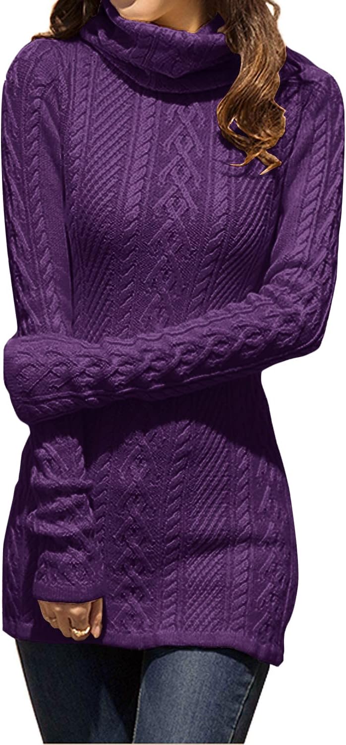 v28 Women Polo Neck Long Slim Fitted Dress Bodycon Turtleneck Cable Knit Sweater