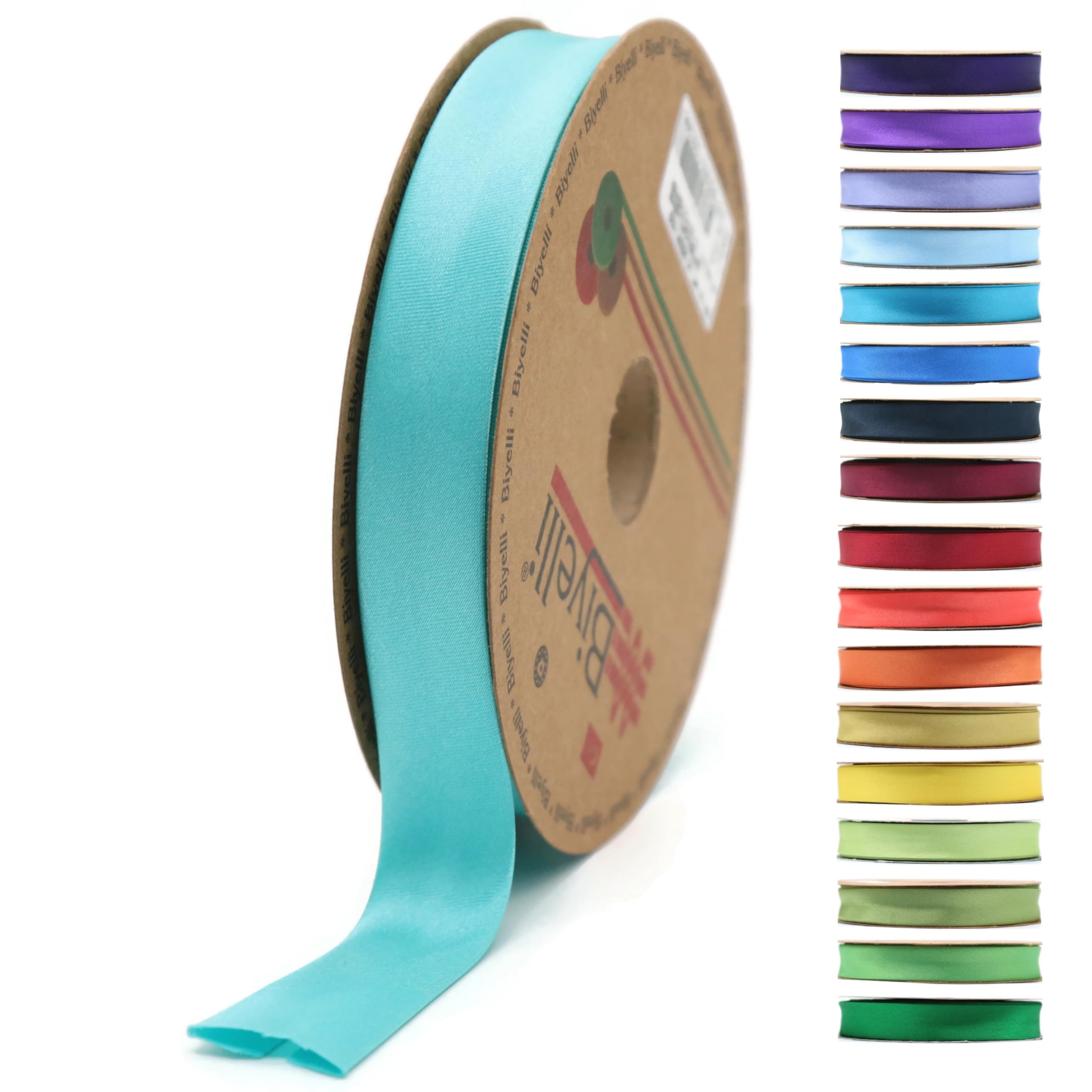 Fold Satin Bias Tape - 99+ Colors - 3/4 Inches Wide - 27 Yards - Fold Satin Binding Bias Ribbon Fabric Piping Bias Binding Tape for Sewing Clothing DIY Turquoise BYS29
