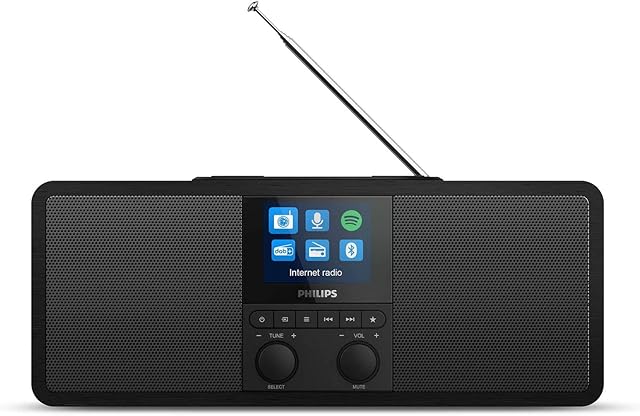 Philips Audio Radio internetowe R8805/10 DAB+ radio ze złączem Spotify (Bluetooth, minutnik snu, podwójny alarm, podkładka ładująca Qi do telefonu komórkowego, USB) czarny