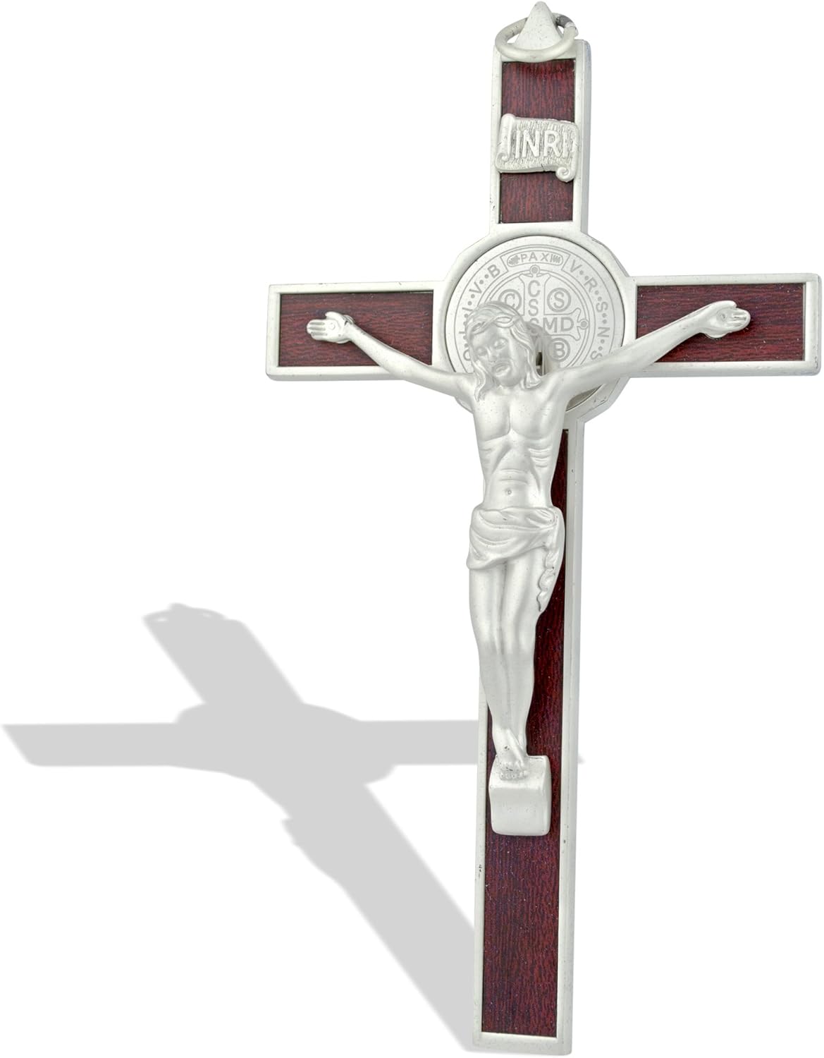 Deluxe Catholic Saint Benedict Wall Crucifix (Silver-Tone)