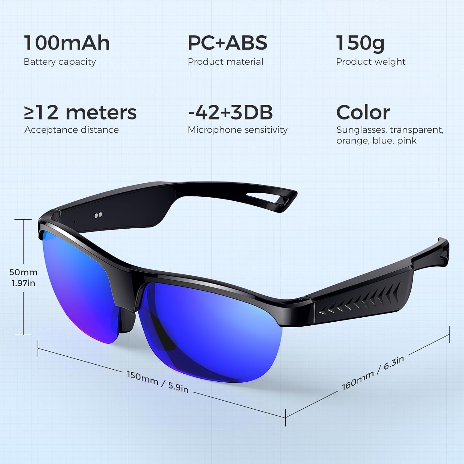 Smart Glasses with Camera & AI Translator (144 Languages), Bluetooth 5.0 Open-Ear Glasses with Speakers, ENC Noise Cancelling, IPX5 Smart Sunglasses for Men/Women, for Cycling Running Travel