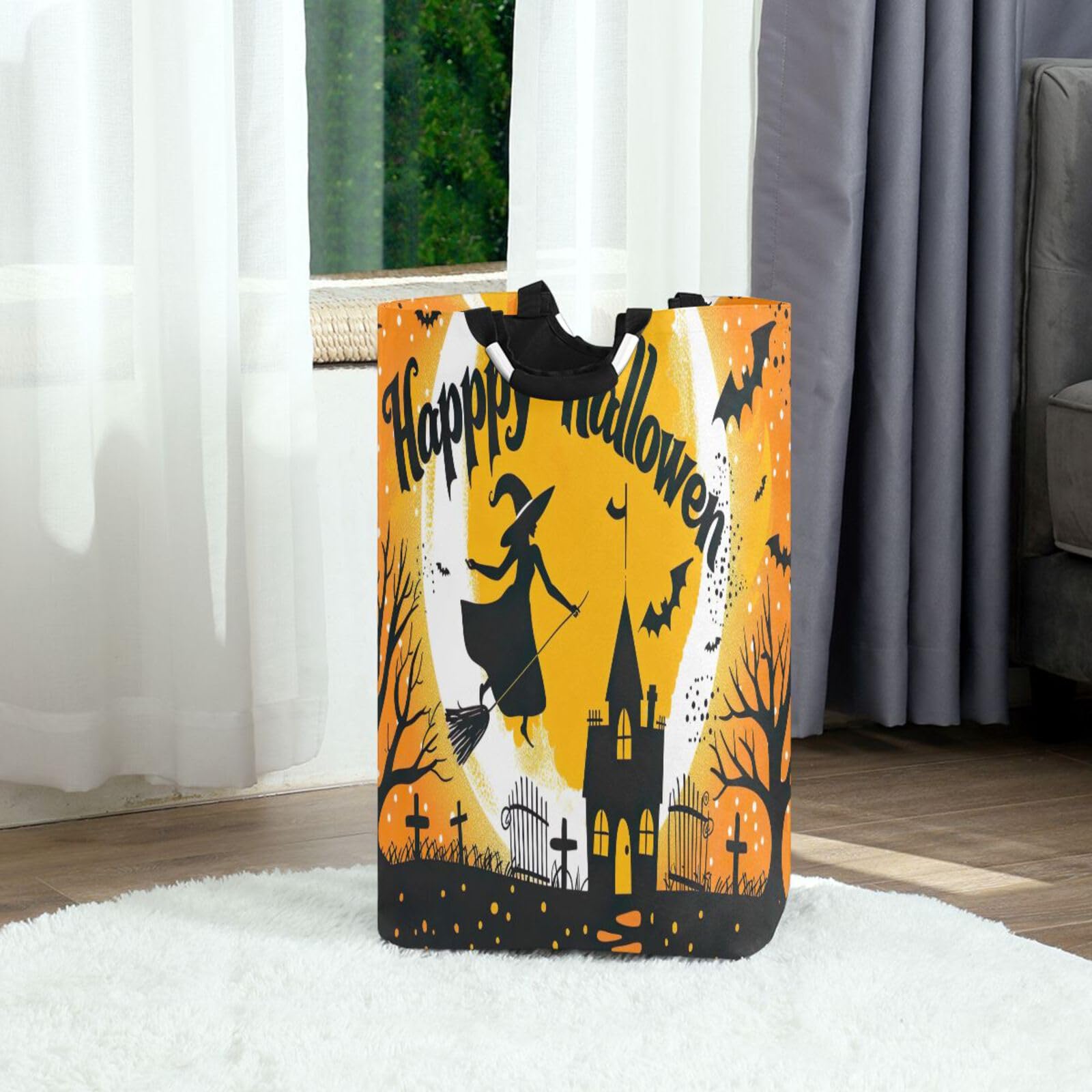 Jihqo Laundry Hamper Basket Happy Halloween Collapsible Nursery Storage Bin Waterproof Clothing Baskets for Home Bedroom Bathroom Washing Room