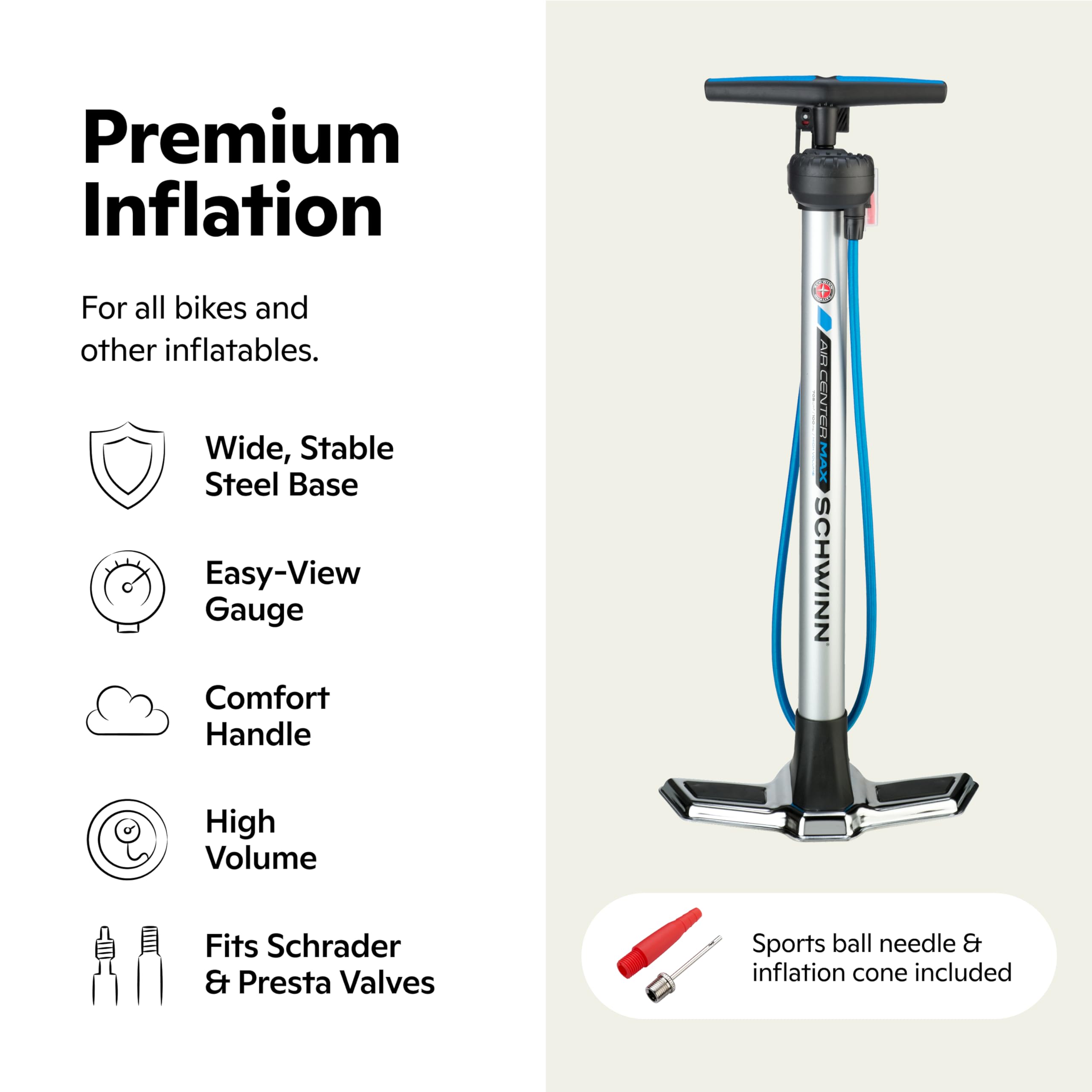 Amazon | Schwinn エアセンターマックス フロアバイクポンプ 米式/仏式