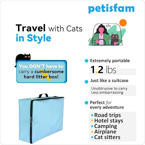 Miniatura 3 de petisfam Caja de arena portátil para gatos medianos y gatitos con tapa con cremallera para mantener la arena y el olor contenidos