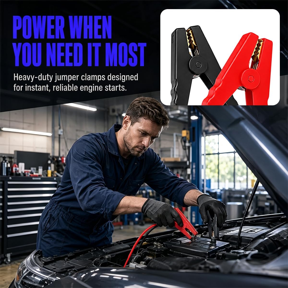 1FT 8AWG Car Jumper Cable with Adapter, Alligator Clip Battery Booster Jump Starter, Auto Battery Power Starter Cable Accessories for Jump Starting Using Tool, Universal Fit image 4