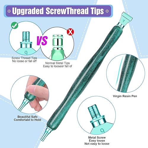 Miniatura 4 de Juego de herramientas de accesorios para bolígrafos de pintura de diamante, 1 bolígrafo de arte de diamante con purpurina y 6 puntas de rosca de