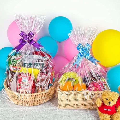 Miniatura 8 de 50 paquetes de bolsas de celofán de 32 x 40 pulgadas para cesta, extra grandes, grandes, grandes, bolsas de celofán transparente enormes para