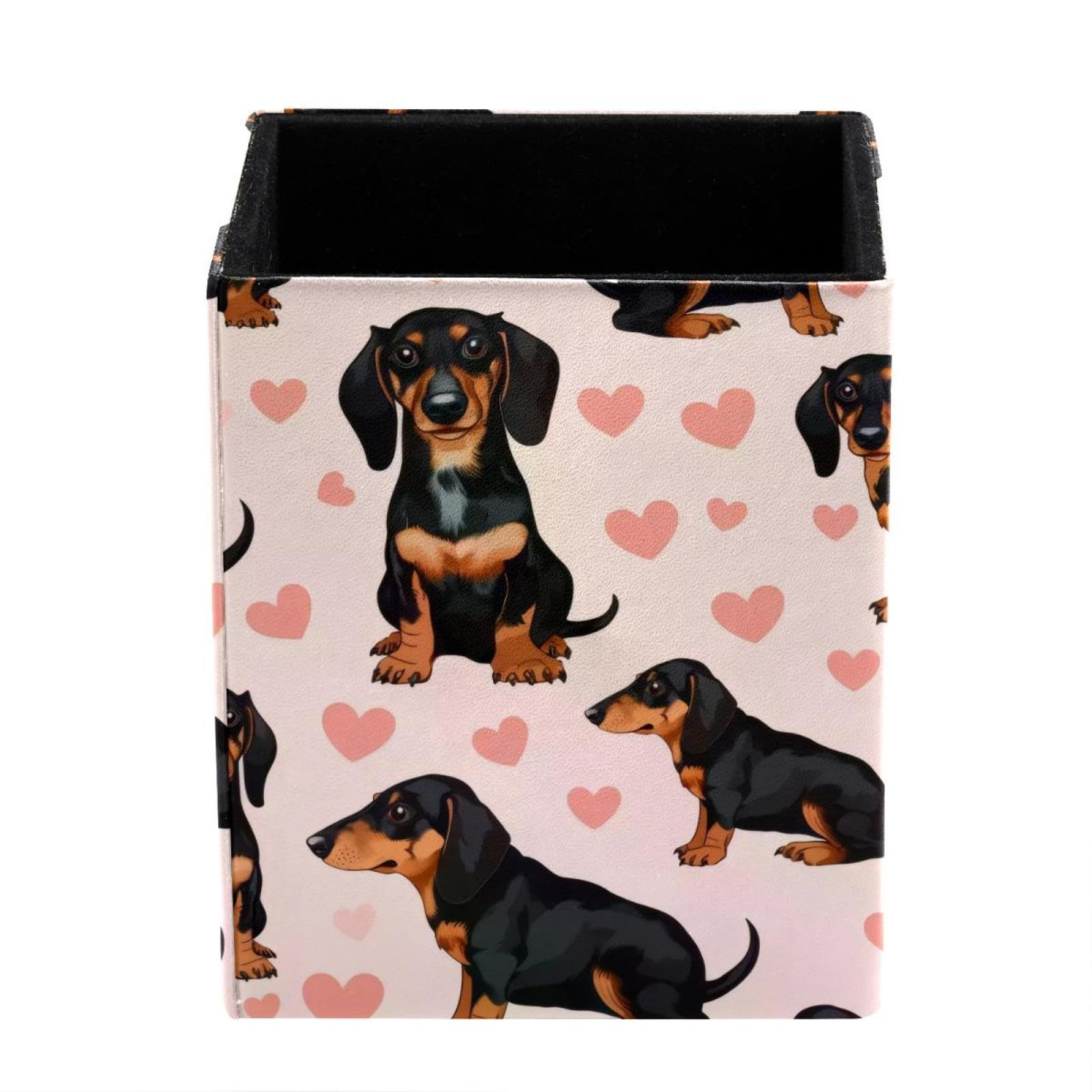 FWJZDSP Pen Holder for Desk, Dachshund Dog Hearts Pencil Holder, Pen Cup Functional Desk Organizer for Office Supplies