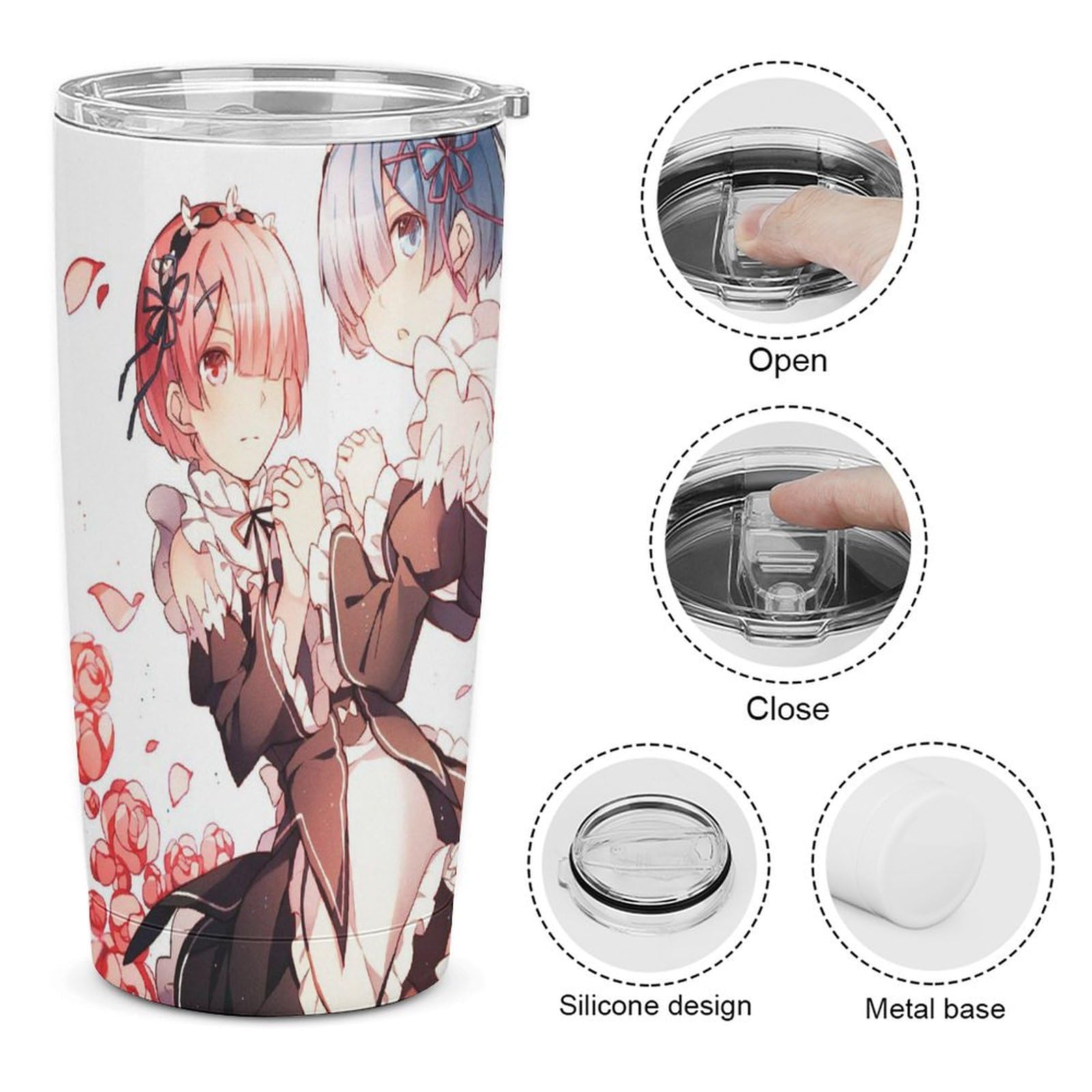Amazon｜リゼロ レム 魔法瓶 タンブラー ふた付き ステンレス製 590ml