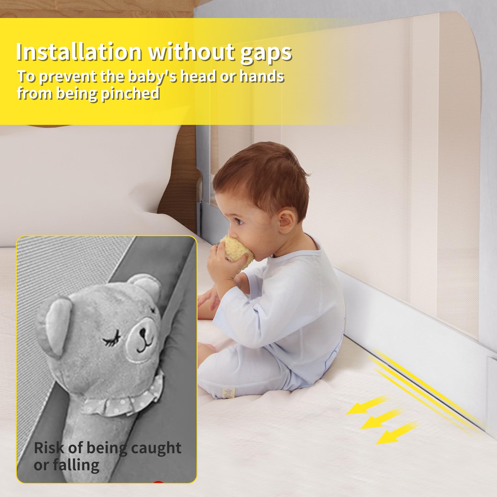OHMG 150 cm Guardrail del letto,Barriera di sicurezza per bambini,Barriera di sicurezza letto regolabile in altezza Barriera del letto verticale sollevamento,Barriera di sicurezza anti-caduta