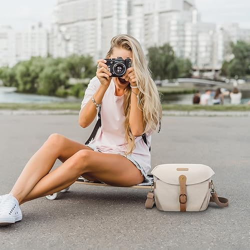 Miniatura 6 de BAGSMART Bolsa para cámara SLR DSLR, funda cruzada de lona para cámara, bolsa de hombro compacta para cámara con cubierta para lluvia para mujeres y
