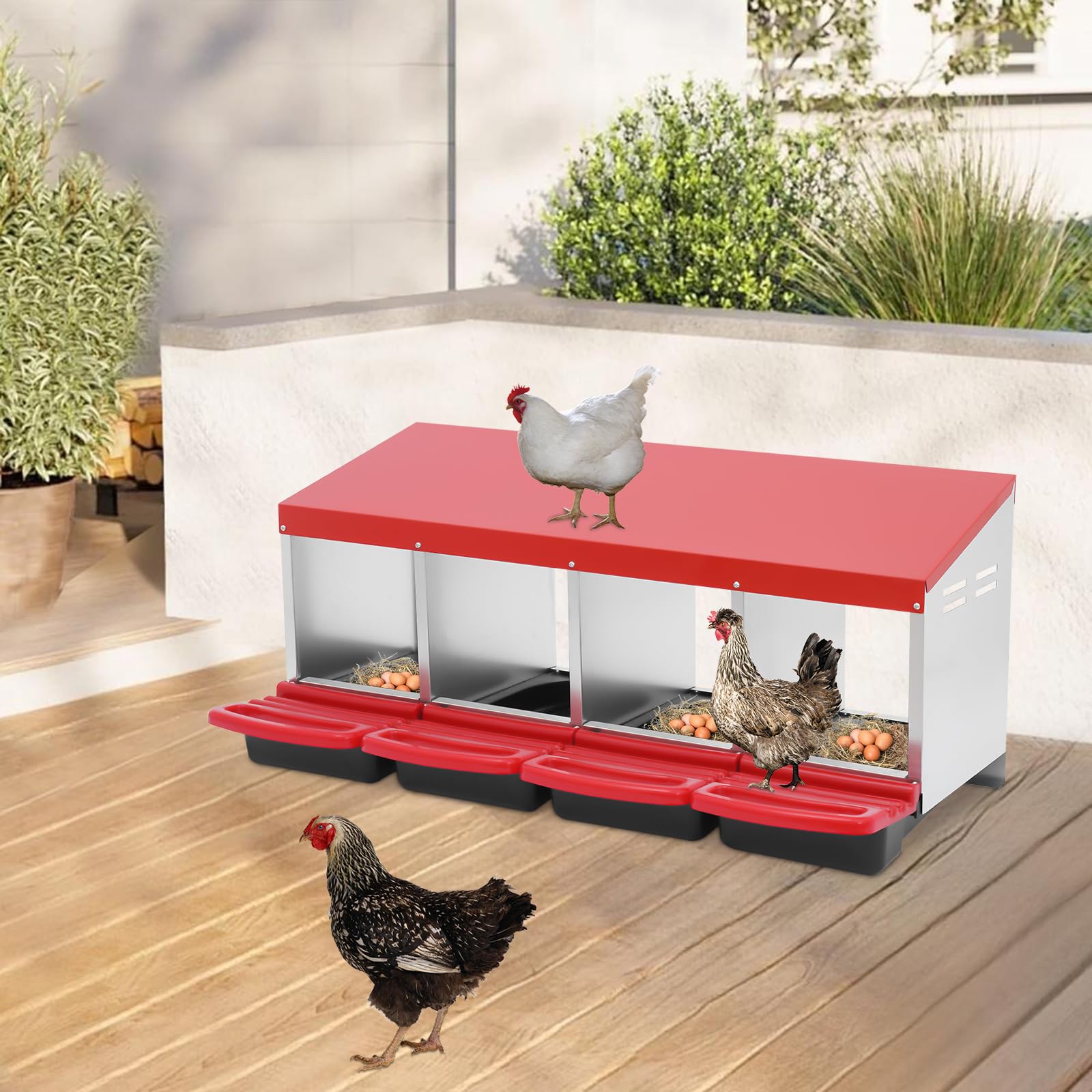 Testo di legenester per polli 4 scomparti – rosso robusto nido di galline con vassoio di raccolta e griglia di ventilazione – nido di pollo – uova deposte per galline ovaiole nel pollaio