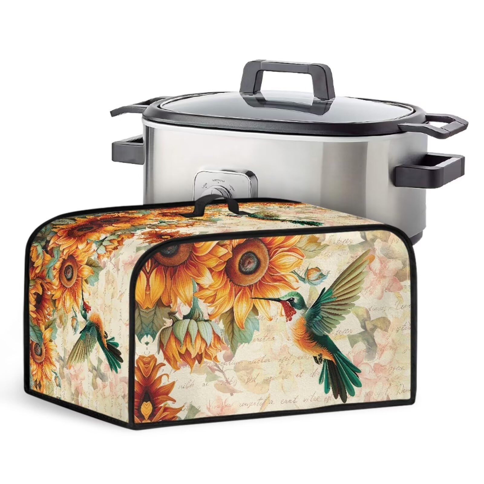 Mintulipy Sunflower Bird Oval Crock Pot Cover Air Fryer Cover Top Handle and Storage Pockets Dust Covers for 6 7 8 Quart Slow Cooker Keep Appliance Clean