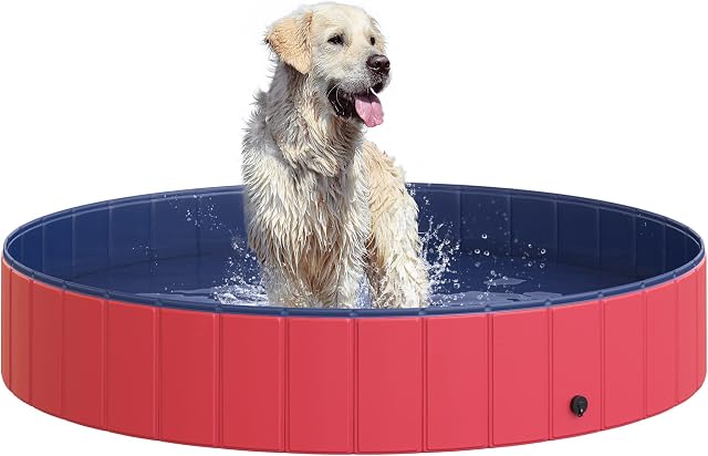 PawHut 12" x 63" Foldable PVC Pet Swimming Pool - Red and Blue
