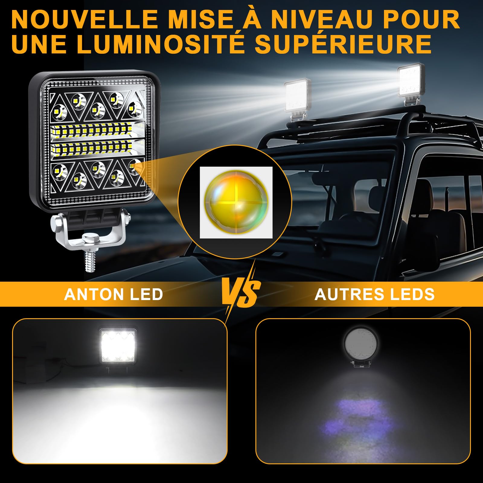 antom 102W Phare de Travail led 15000LM Feux de Recul Led 12v, Phare Led Projecteurs pour voiture, tracteur bateau, 12-24v camion