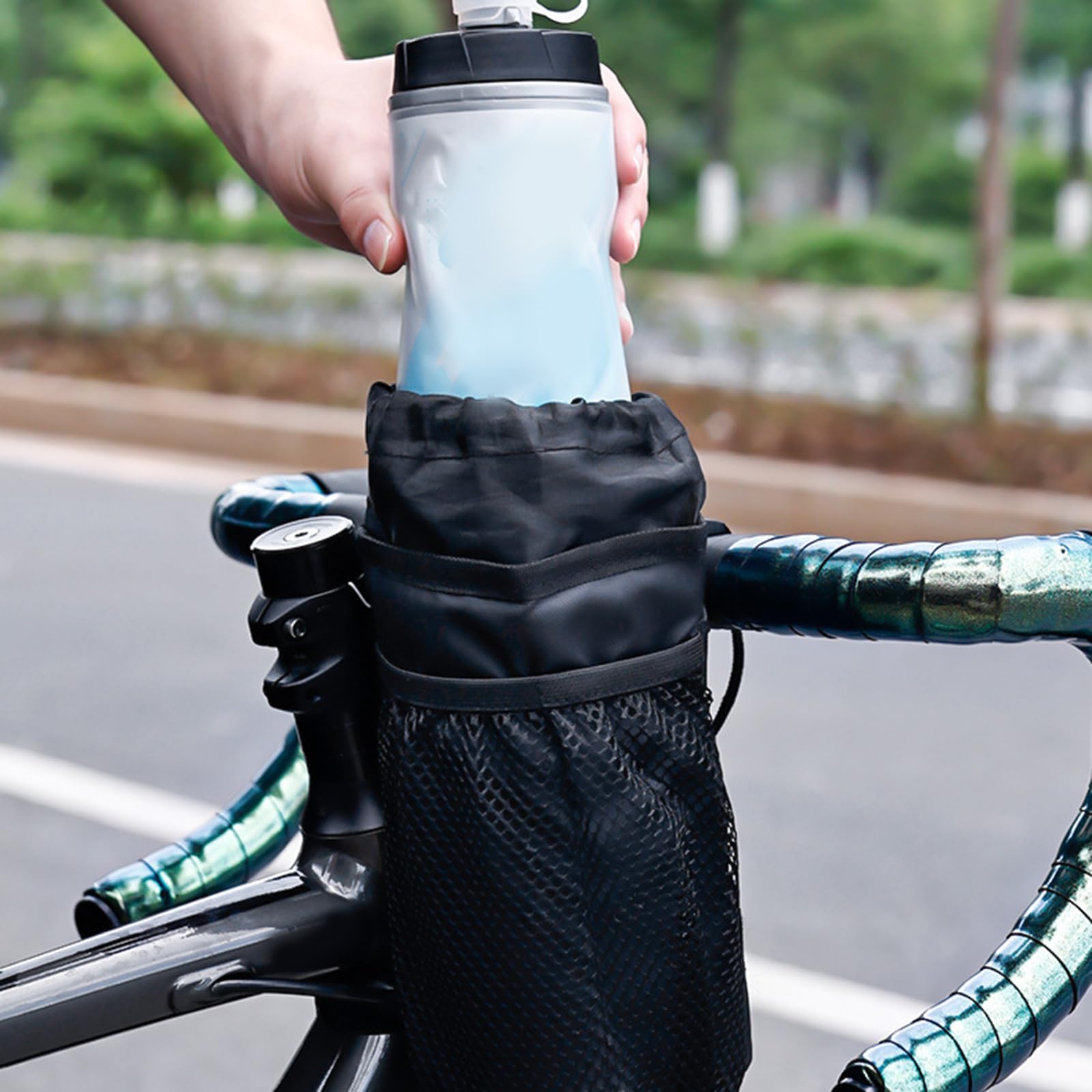 Porte-Bouteille D'Eau Pour Vélo - Support Gobelet Avec Poches En Filet, Fixation Guidon Stable Pour Vélos Route, Montagne Et Ville