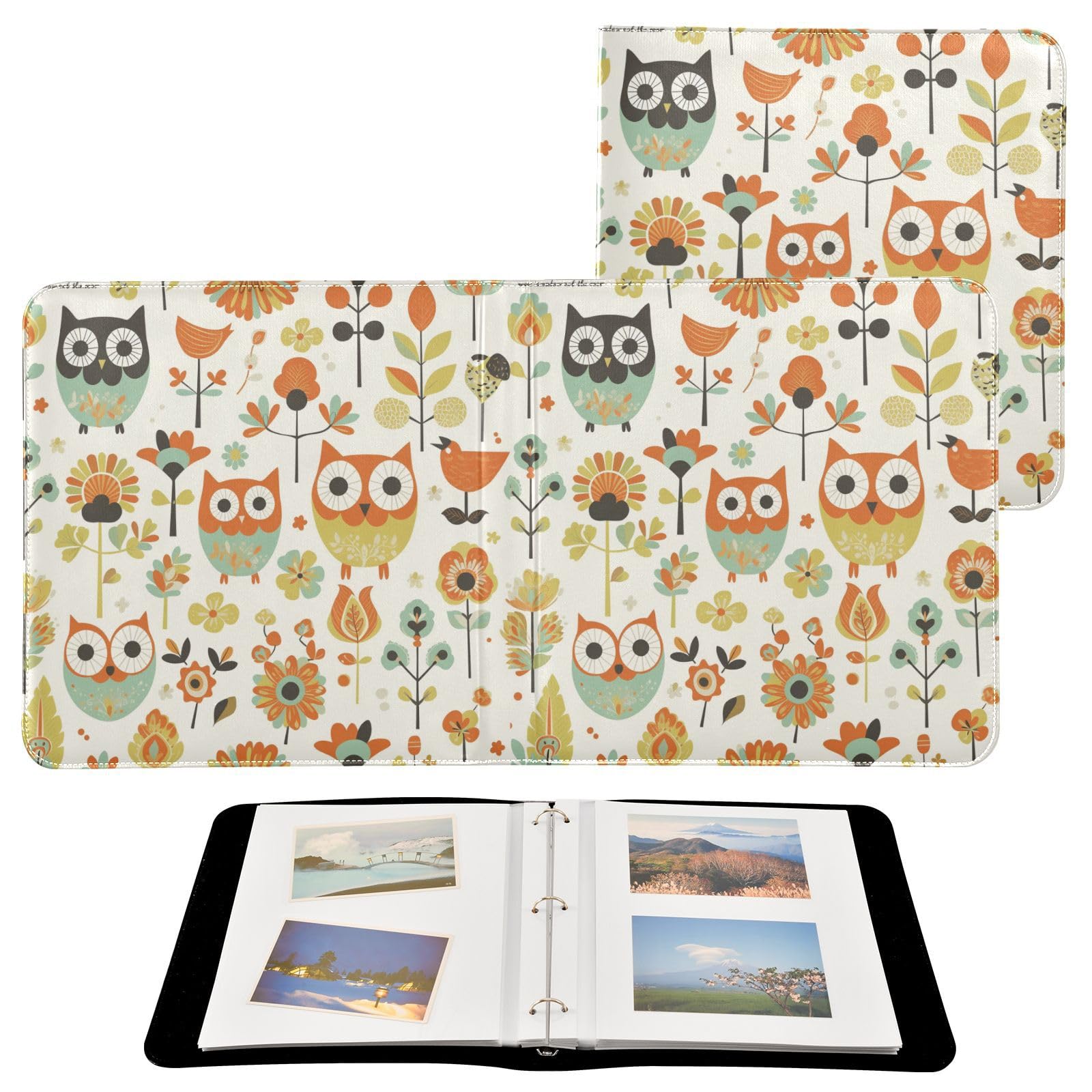 Kigai Cute Owls Photo Album Self Adhesive Scrapbook Album Leather Cover DIY Picture Scrap Book with 20 Adhesive Sheets, 11.8x24x0.8 inch