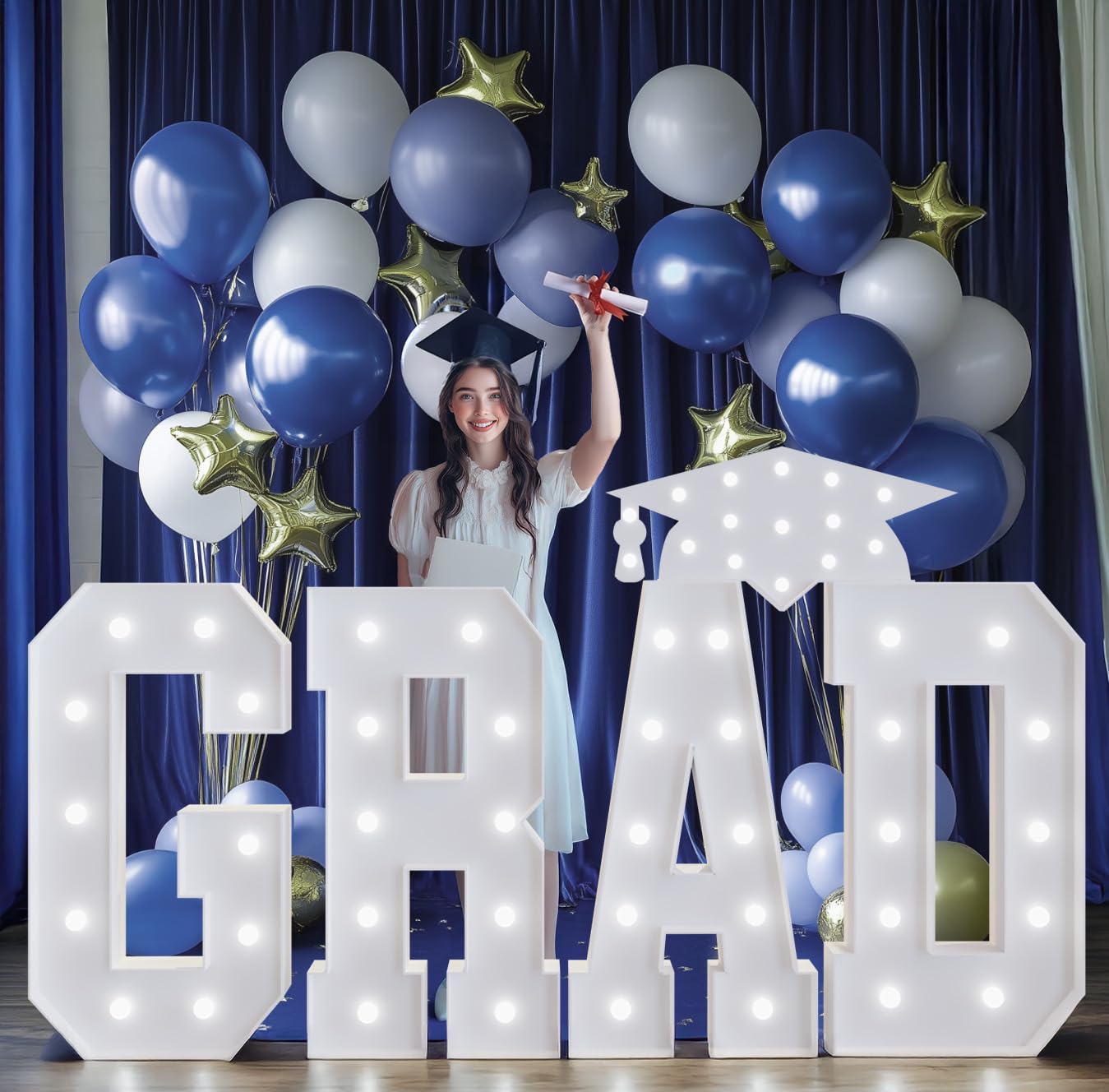 Photo 1 of 2026 Graduation Decorations Marquee Letters: 4FT GRAD Letters Party Decor Graduations Ornaments Large Marquee Light up Sign Graduate Kindergarten Preschool High School College Pre-cut Foam Board Pack of 5