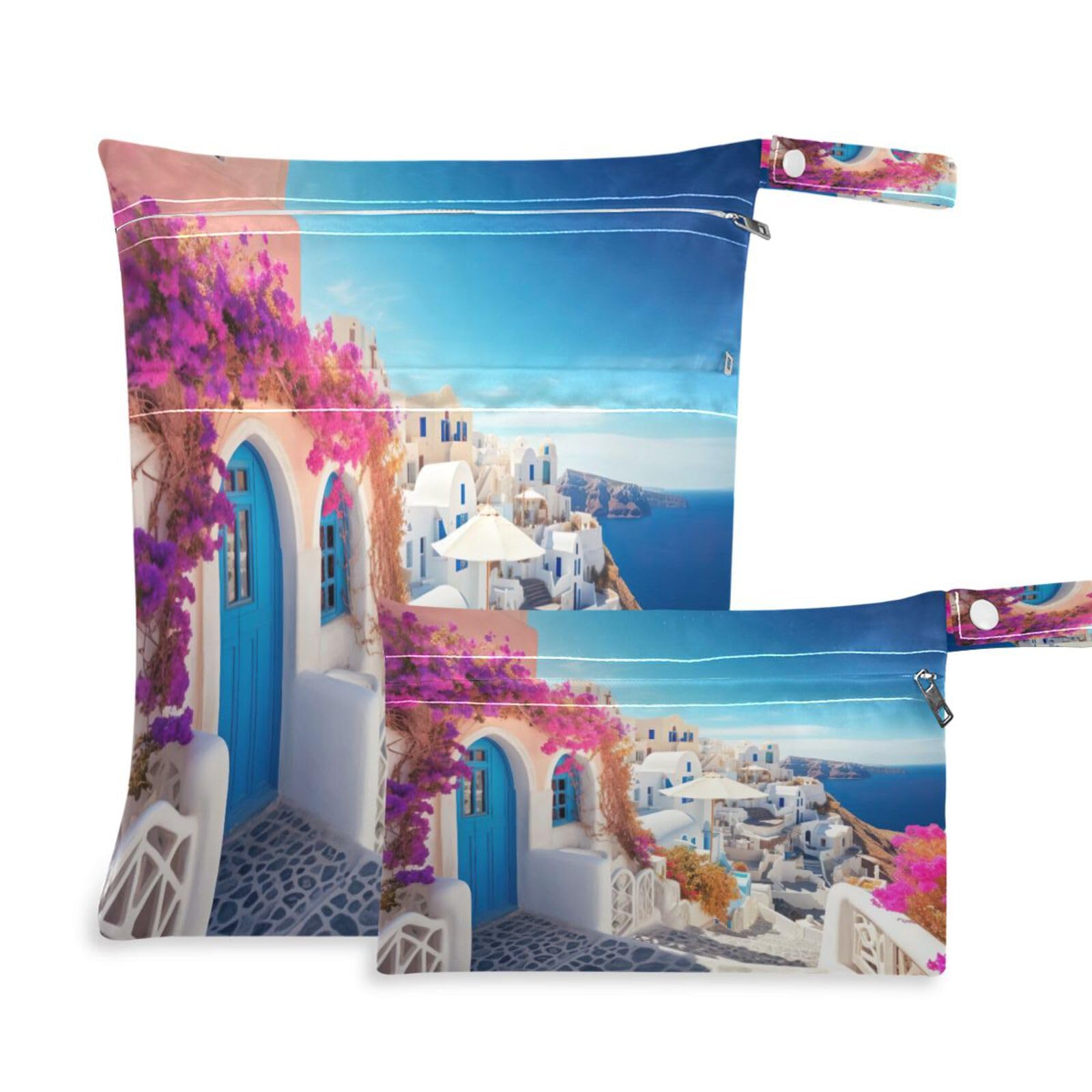 ATTX Romantic Villagecore Wet Dry Bags 2-Pack - Reusable Cloth Diaper Storage for Travel, Beach & Gym | Multi-Use Waterproof Bags for Swimsuits, Baby Clothes, Sports Gear#213