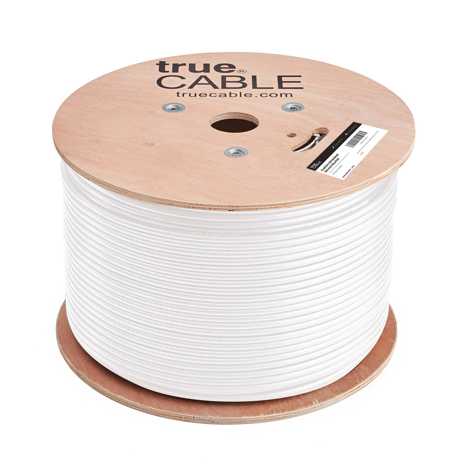 trueCABLE Cat6A Direct Sepoltura, FTP schermato, 1000 piedi, impermeabile, esterno nominale CMX, bianco, rame solido nudo 23AWG, 750MHz, PoE++ (4PPoE), ETL elencato, cavo Ethernet alla rinfusa
