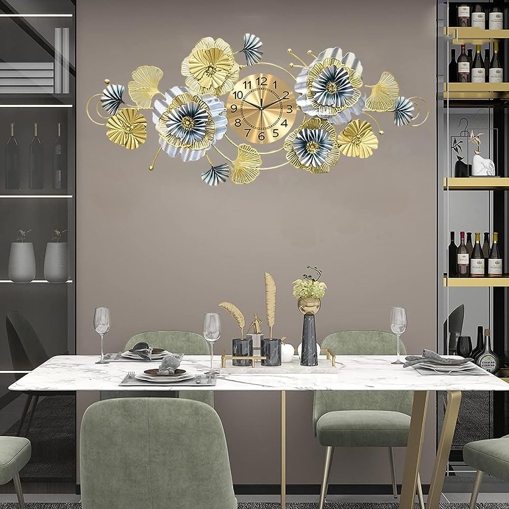 Duży, Cichy, Nowoczesny, Metalowy, Luksusowy, Dekoracyjny Zegar Ścienny 3D, Elegancki, Kuty, Żelazny Zegar Ścienny Z Liściem Miłorzębu, Zegar Ścienny Do Salonu, Sypialni,
