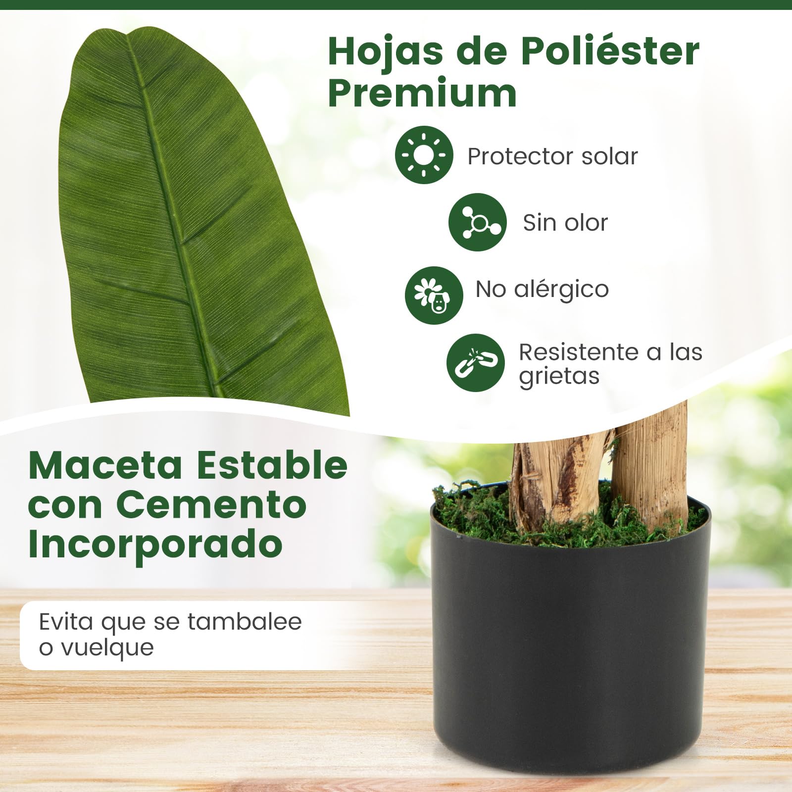 COSTWAY Planta Artificial Decorativa de Ave del Paraíso, Platanera Artificial 160 cm, Árbol de Hojas de Plátano de Imitación en Maceta, Palmera Tropical Artificial Grande para Sala de Estar, Oficina