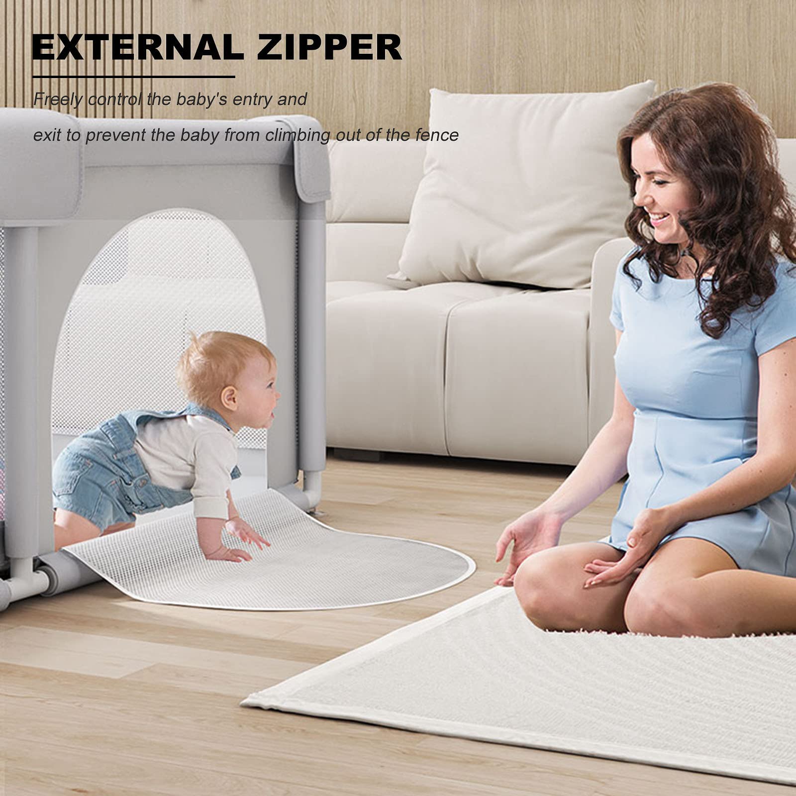 Jolan Baby Playpen,with Breathable Mesh and Zipper Door,Indoor Outdoor Baby Fence,68cm High, Easy to Install and Remove,Crawling Playpen,Safety Playard Fence,for Kids,Toddlers,Grey-160×200cm