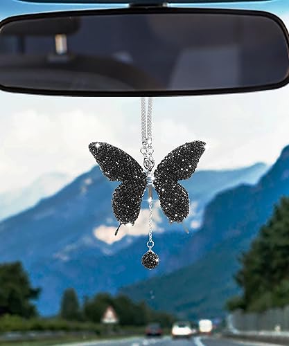 Decoración para automóvil, decoración de espejo de automóvil con diamantes de mariposa de cristal, accesorios brillantes para automóvil, accesorios