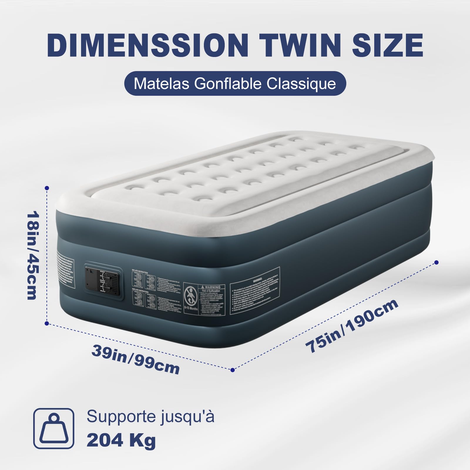 Bonnlo Colchón Hinchable con Bomba Integrada, Cama Inflable Doble con Superficie de Terciopelo, con Portavasos y Bolsa de Transporte, Colchón de Aire para Camping (Gris, 190x99x45 cm)