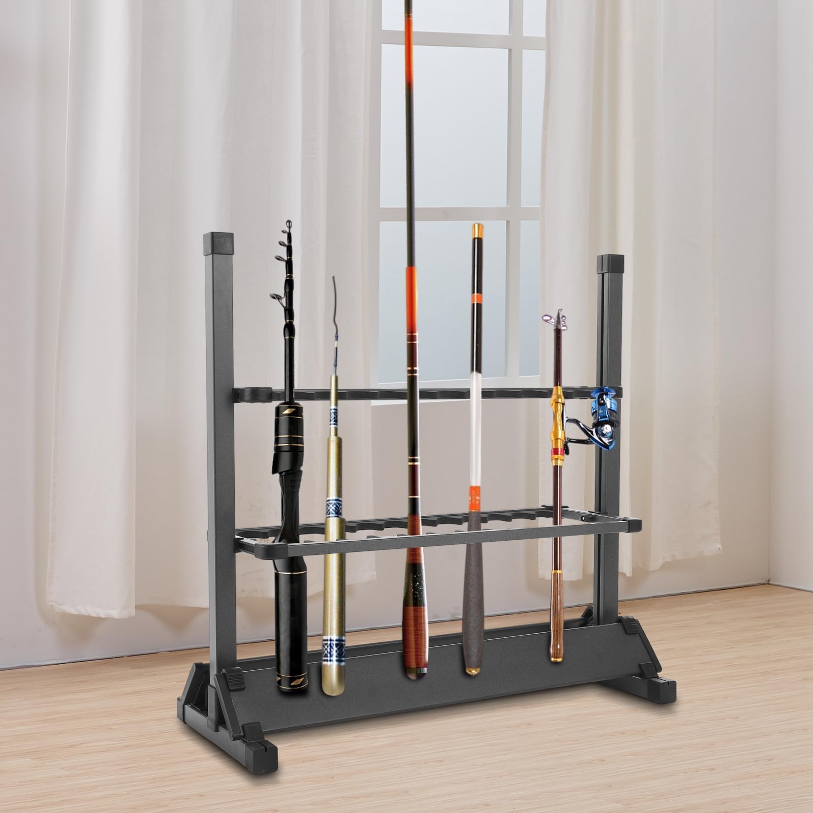 Angelrutenständer 24 Ruten Aluminium, höhenverstellbarer Rutenhalter mit EVA-Schutz, für Garage, Boot, Zuhause – Angelruten trocknen & sortieren, platzsparend – Angler Geschenk (Mattes Grau)