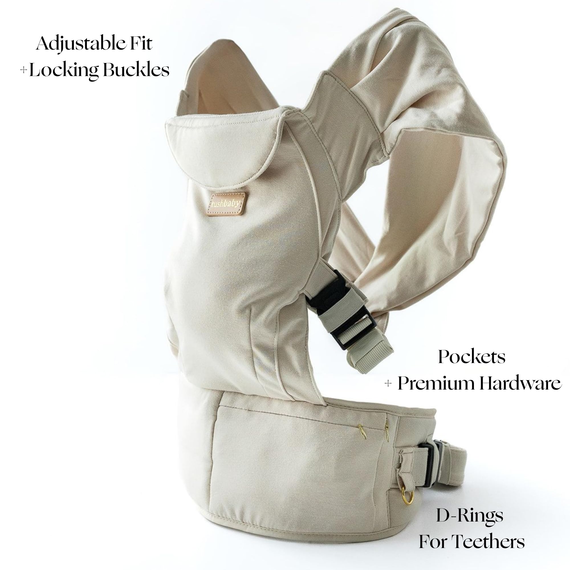 Tushbaby Pearl Wrap Porte-bébé ergonomique pour nouveau-nés de 3,6 à 9,1 kg, porte-bébé mains libres avec rangement, porte-biberon et fixation de lingette – Tissu doux, respirant et ajustement