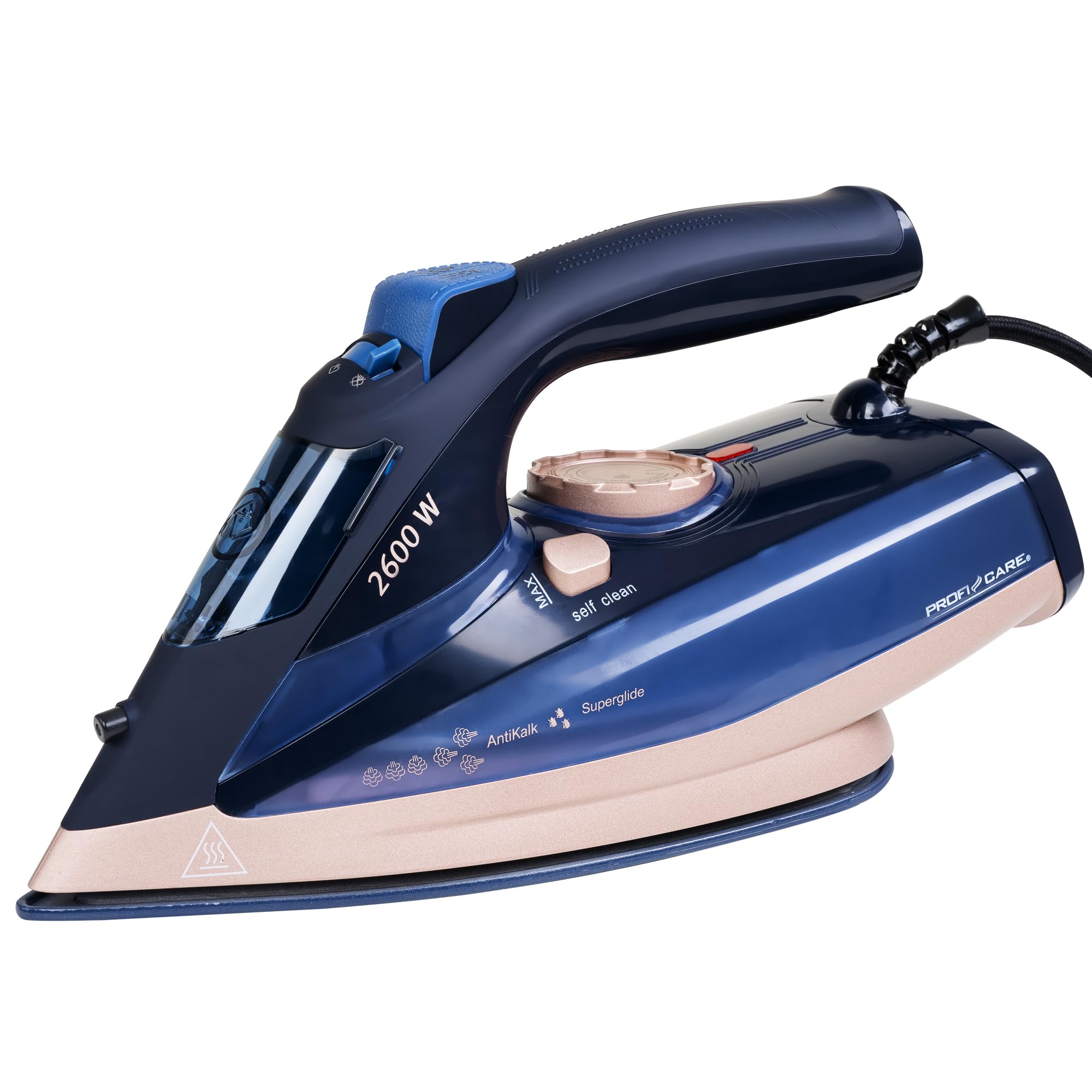 Proficare, Ferro da stiro 2600W PC-DB3126 Blu-Rosa, Funzione Getto Vapore, Vapore Verticale, Autopulente, 3 Livelli di Vapore, Contenitore da 300ml, Maniglia Soft Touch, Antigoccia e Anticalcare