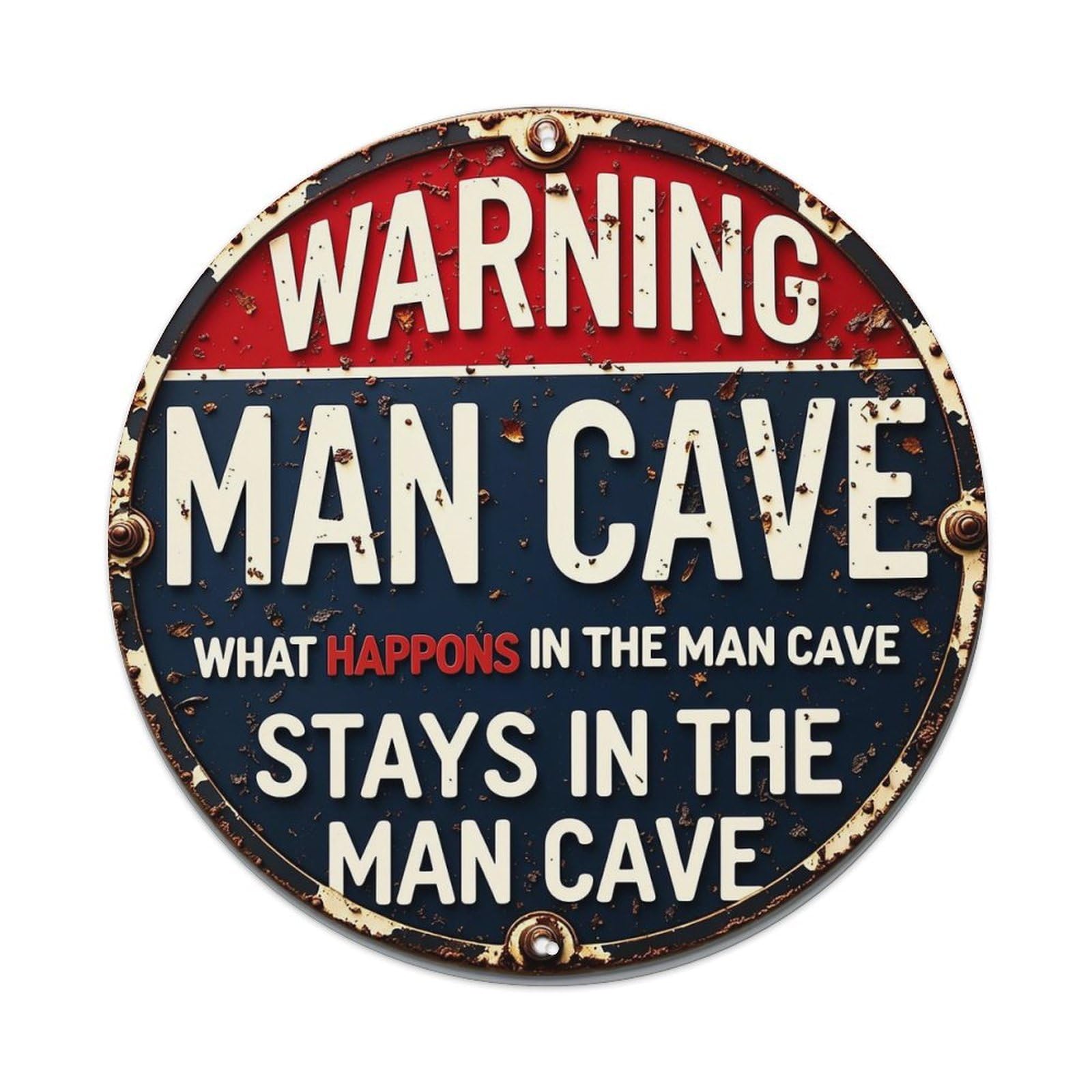 Jdyaojiesheng Vintage Warning Man Cave Sign Print Round Tin Sign Retro Metal Wall Decor Metal Poster, Home Bar Garage Farmhouse Cafe Wall Art Decoration 8X8inch
