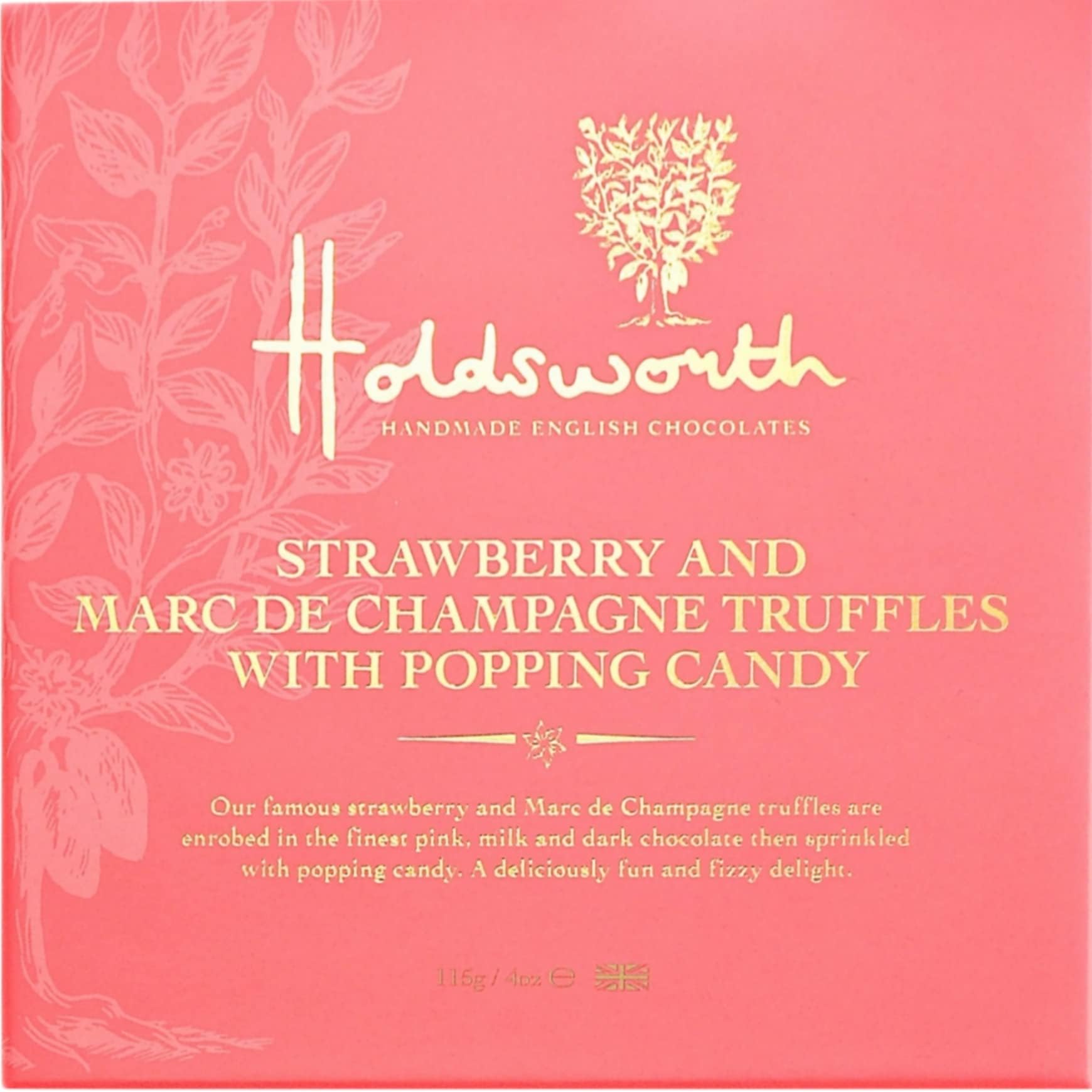 Holdsworth Chocolates Traditional - Strawberry and Marc De Champagne Truffles with Popping Candy in Milk, Dark and White Chocolate - 115g