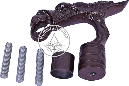 Humaira Nautical Bastón de latón náutico antiguo estilo antiguo para caminar, mango de madera tallado a mano, mango de dragón, mango de madera y