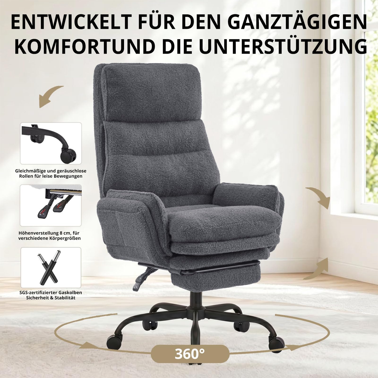 Bürostuhl mit Hoher Rückenlehne, Breiter Sitz Schneidersitz Stuhl