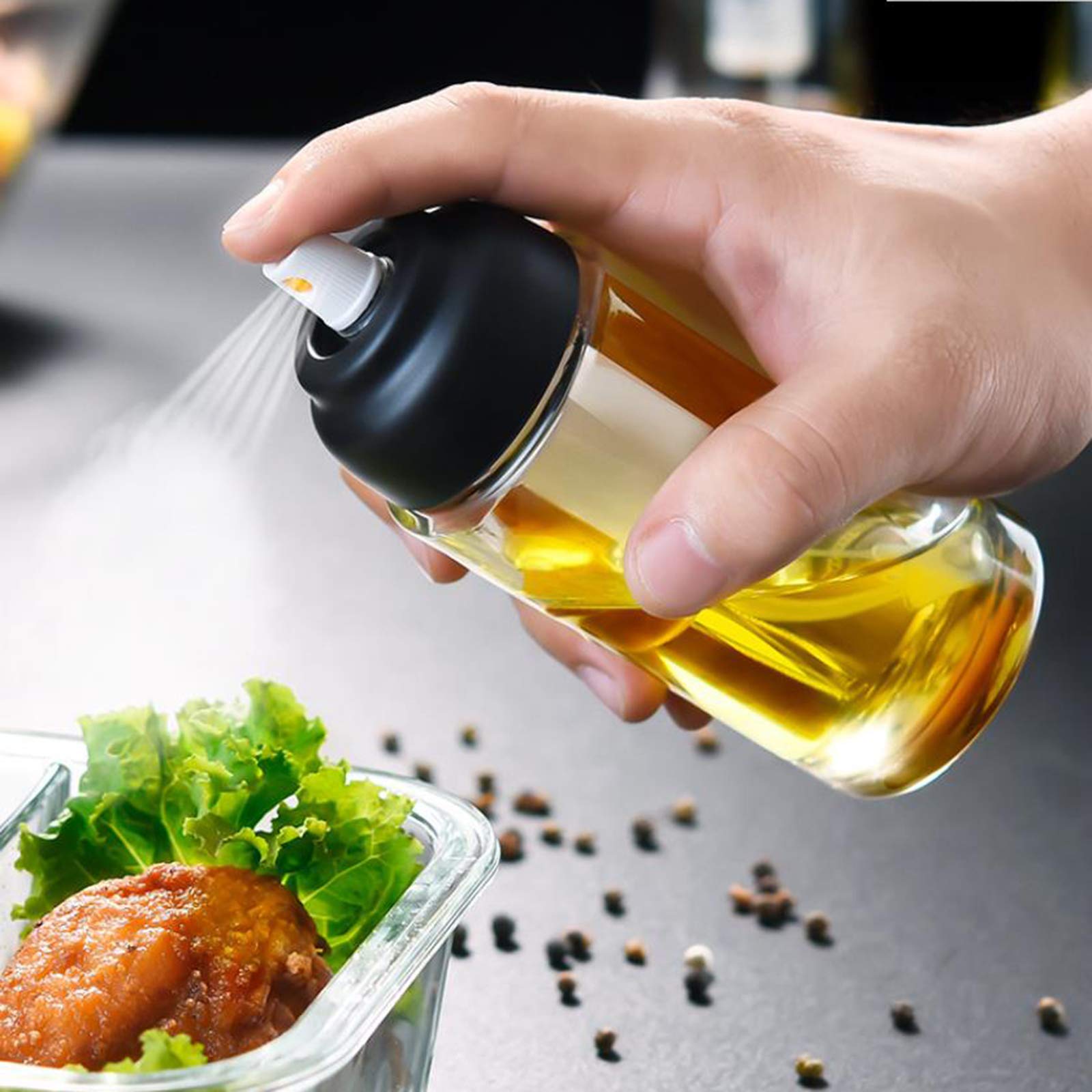 Spruzzatore Per Olio 2 In 1 Da Cucina - Erogatore In Vetro 470 Ml, Verde, Per Olio D'Oliva E Aceto, BBQ E Insalate - 3