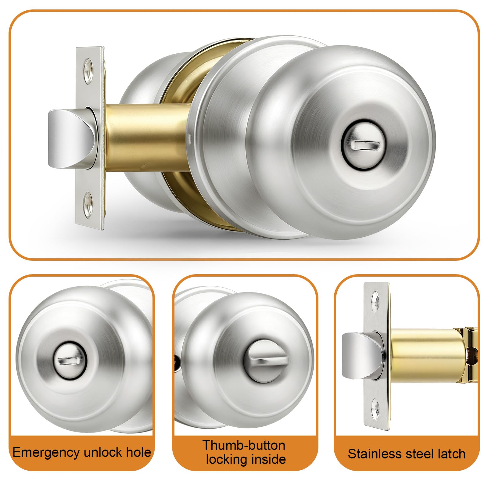Brushed Nickel Door Knobs - 10 Pack for Privacy -7