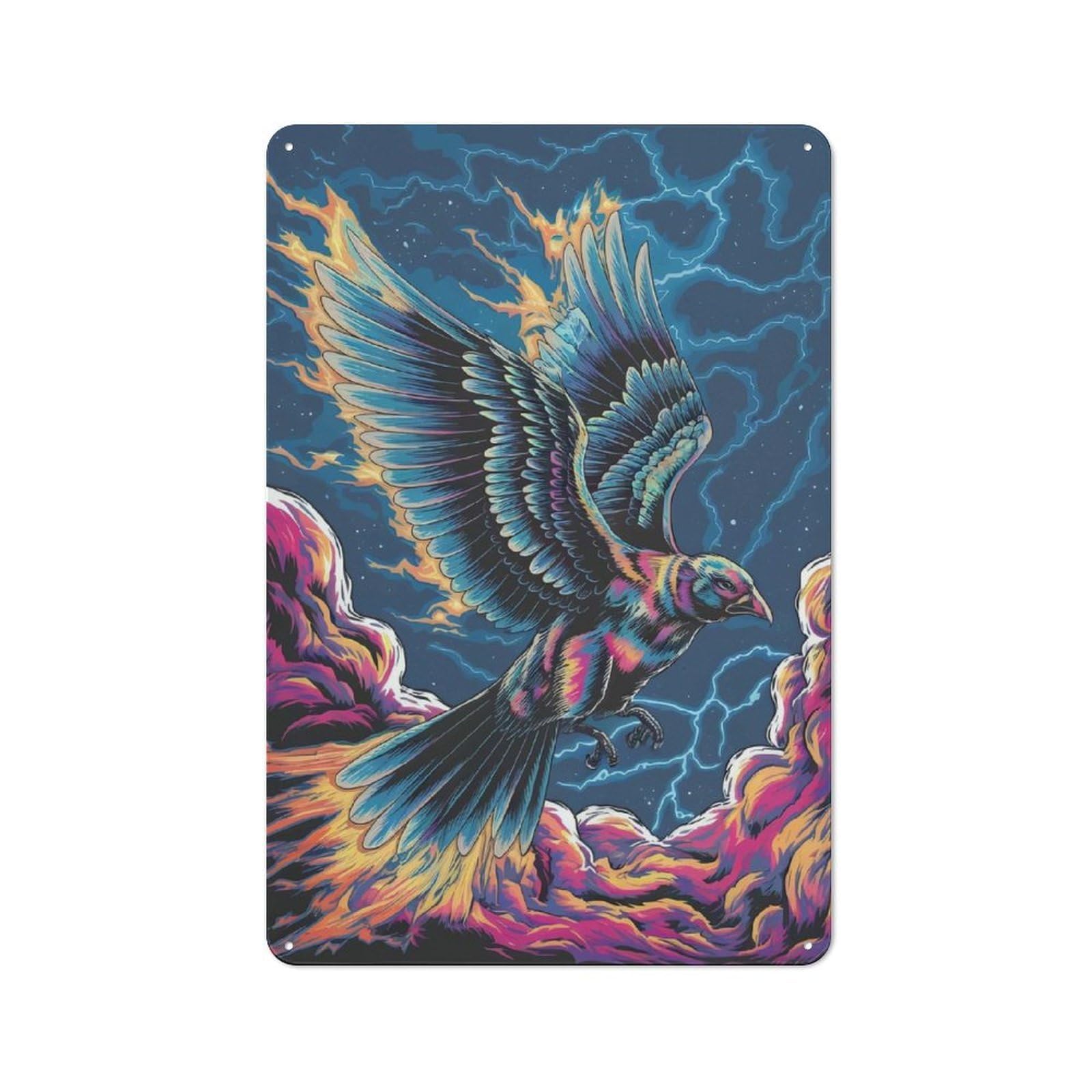 Junmoney Stormborn Quetzal In Flight Rustic Tin Wall Sign 30X20cm Featuring Bistro Wall Plaque For Restaurant, Kitchen, Counter Or Breakfast Nook