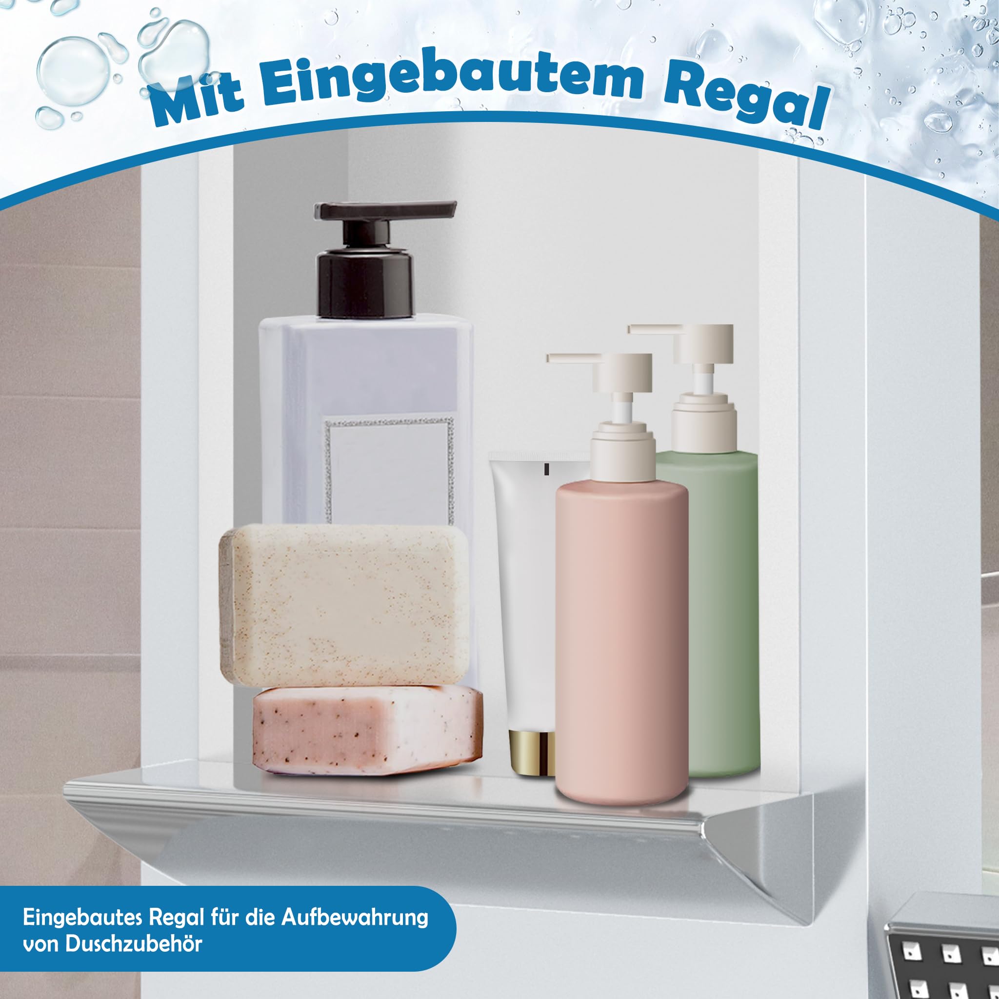 Froadp Kit Doccia a Pioggia in Acciaio Inox, 5 Funzioni, Montaggio a Parete, Set Doccia Completo (Bianco)