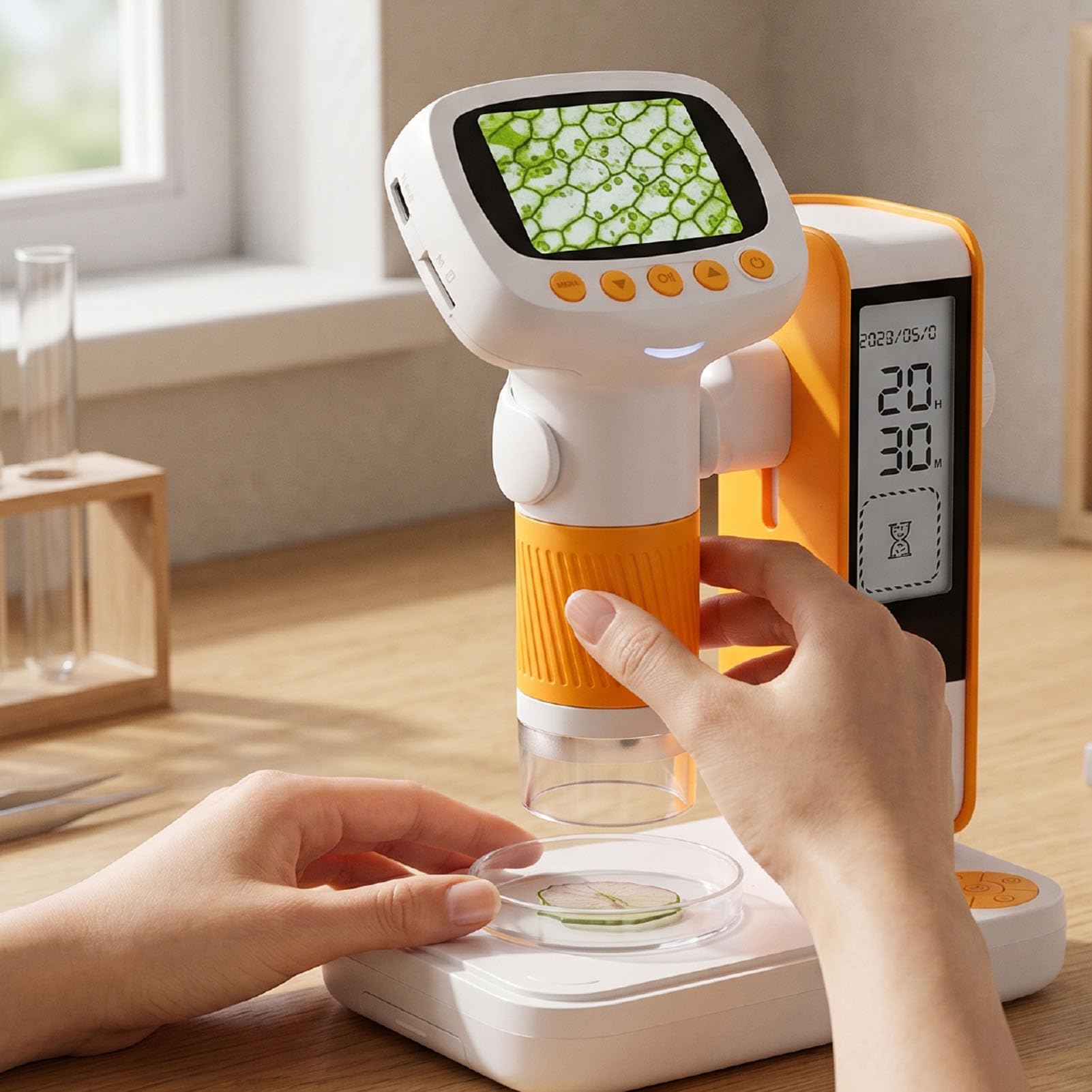 Annadue USB-Mikroskop für Kinder, Tragbares Handmikroskop 1000X mit Einstellbaren LED-Leuchten, Kabelloses Taschen-Miniskop für das Lernen von Naturwissenschaften, Biologie Im Sch