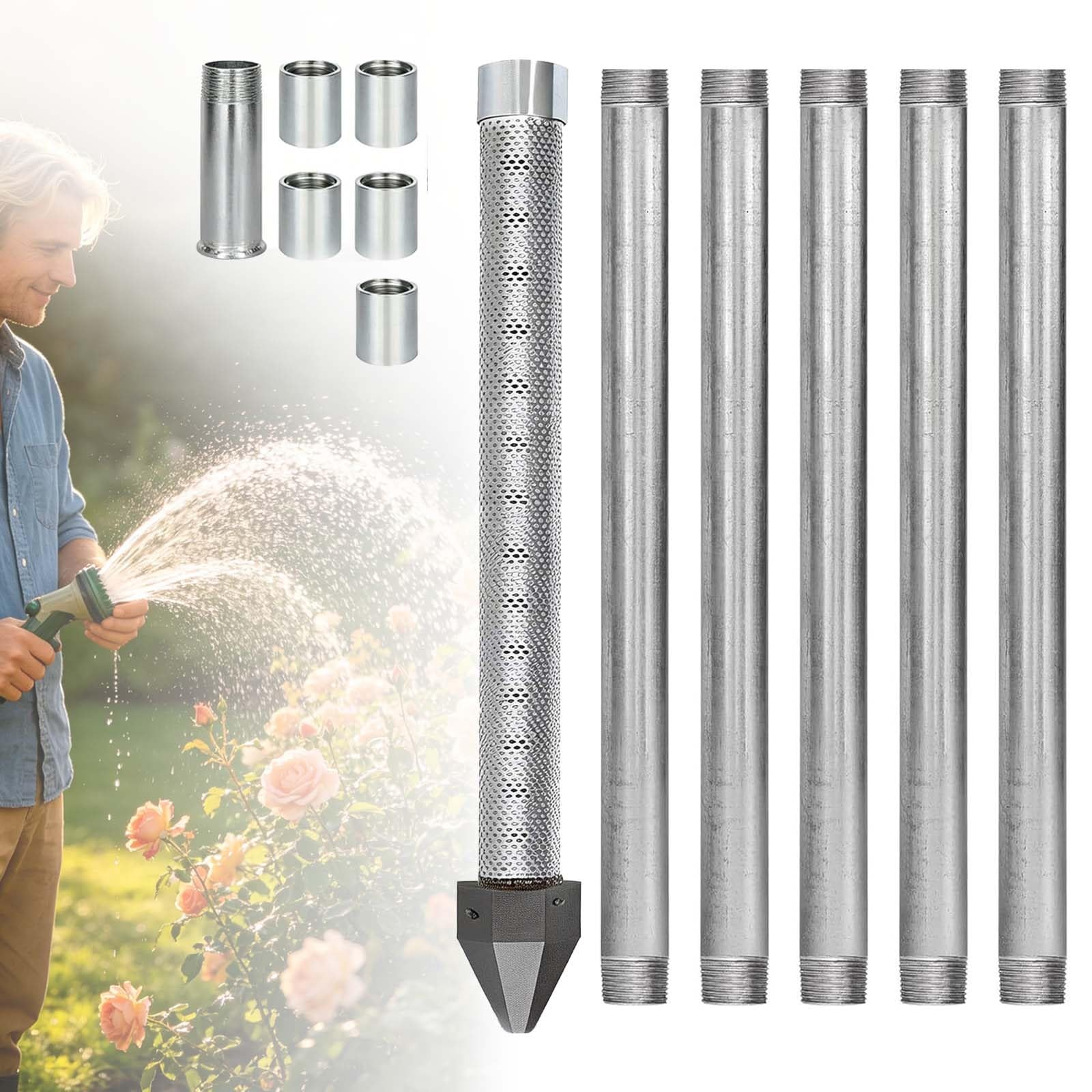 1/4 Inch Water Well Drilling Kit – Heavy-Duty Galvanised Pipes with Stainless Steel Drive Point and Sand Point Well Screen, 6m/20ft DIY Groundwater Access System for Gardens(1+5 Pipes–6m (20ft))