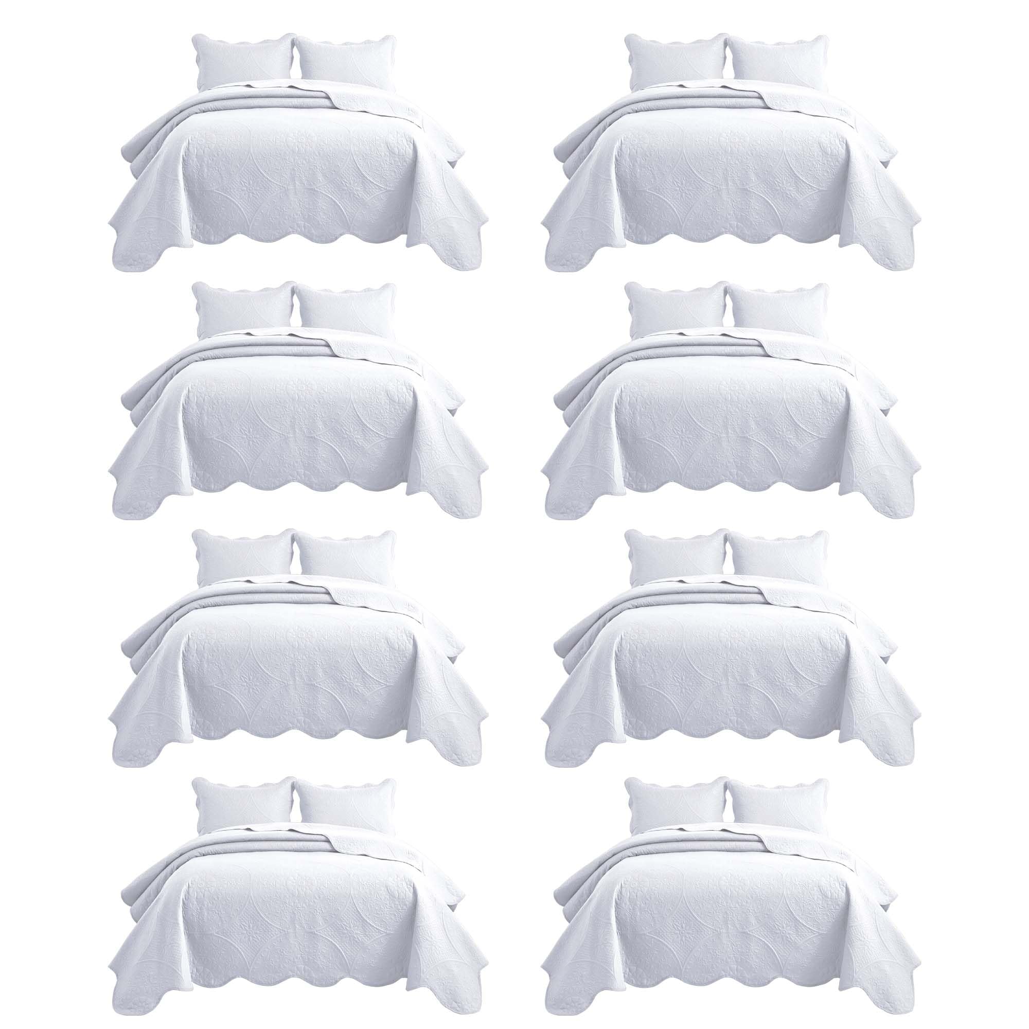 IR Imperial Rooms King Quilt White Floral 8 Pack for Hotel Guest Bedroom